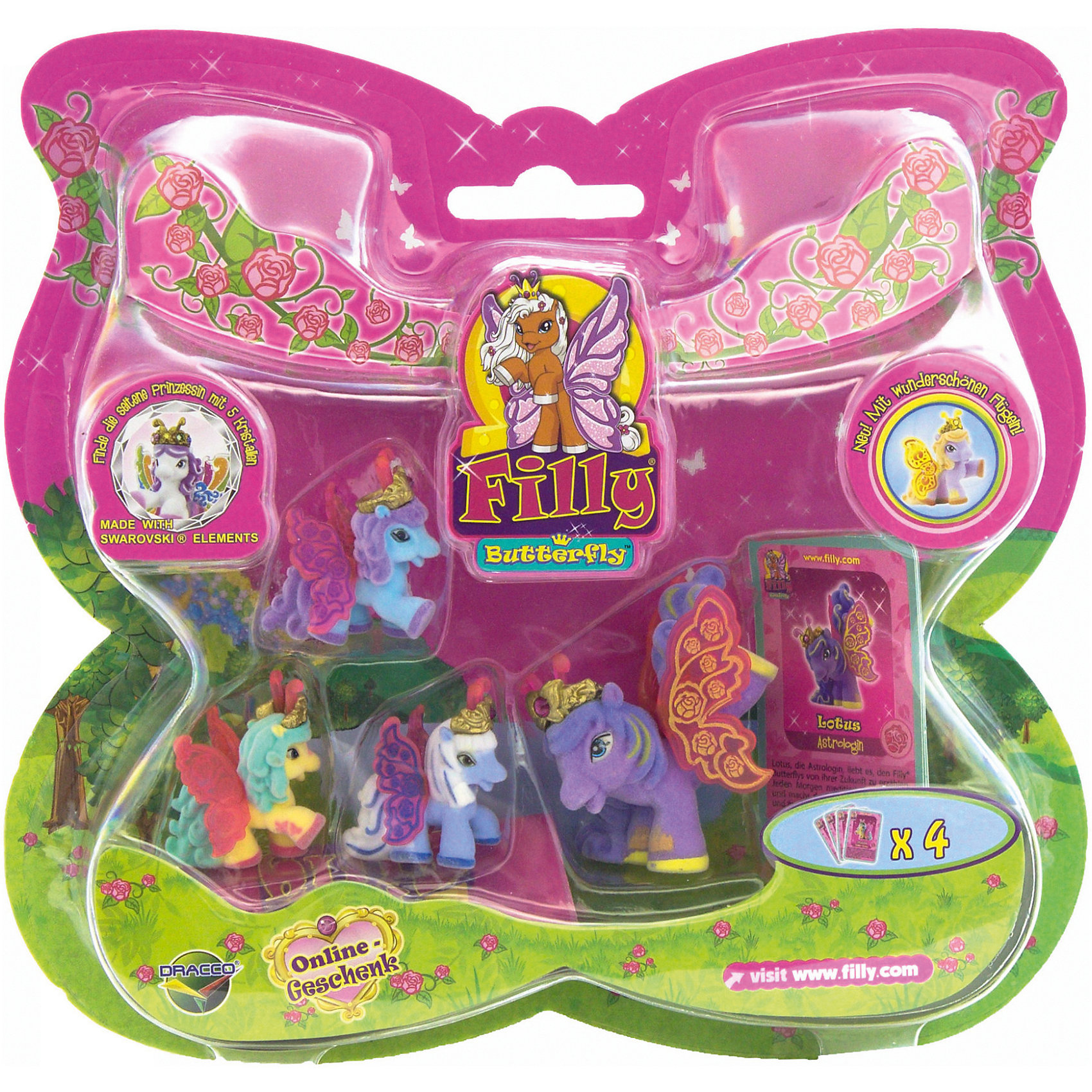 Игровой набор Волшебная семья Lotus, Filly Игровой набор Волшебная семья Lotus, FillyКоллекционные и игровые фигурки<br>Большой игровой набор “Волшебная семья” посвящен новым персонажам из мира лошадок Филли. Девочки придут в восторг от сразу четырех милых лошадок в одном наборе! Голову пони венчает мягкая корона, украшенная кристаллами Swarovski, за спиной у них - невероятные резные крылья с уникальным дизайном и изображением герба своего семейства. Яркие краски нанесены на крылышки тампонной печатью, поэтому, устойчивы к различному внешнему воздействию. Собери всех прекрасных лошадок и придумывай свои волшебные истории!<br><br>Дополнительная информация:<br><br>- Материал: пластик, флок.<br>- Размер лошадок: большая - 6 см (1 шт), маленькая: 3,5 см (3 шт).<br>- Комплектация: 4 лошадки, 4 карточки.<br><br>Игровой набор Волшебная семья Lotus, Filly (Филли) можно купить в нашем магазине.<br><br>Ширина мм: 35<br>Глубина мм: 215<br>Высота мм: 205<br>Вес г: 127<br>Возраст от месяцев: 36<br>Возраст до месяцев: 84<br>Пол: Женский<br>Возраст: Детский<br>SKU: 4043626