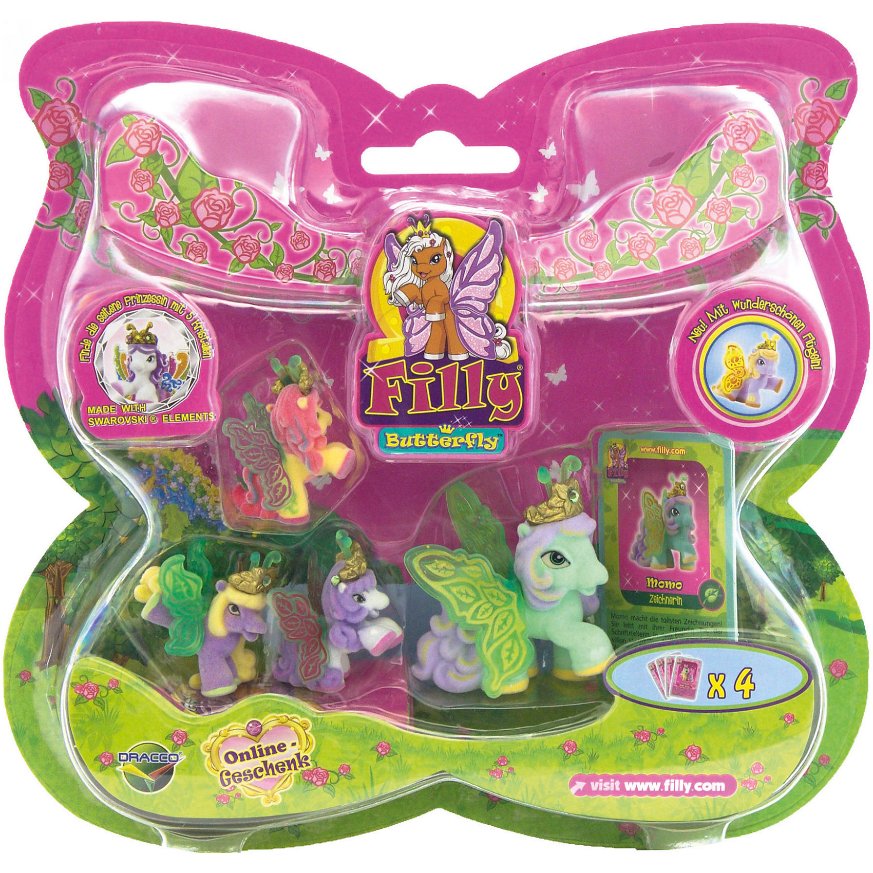 Игровой набор Волшебная семья Momo, Filly Игровой набор Волшебная семья Momo, FillyЛюбимые герои<br>Большой игровой набор “Волшебная семья” посвящен новым персонажам из мира лошадок Филли. Девочки придут в восторг от сразу четырех милых лошадок в одном наборе! Голову пони венчает мягкая корона, украшенная кристаллами Swarovski, за спиной у них - невероятные резные крылья с уникальным дизайном и изображением герба своего семейства. Яркие краски нанесены на крылышки тампонной печатью, поэтому, устойчивы к различному внешнему воздействию. Собери всех прекрасных лошадок и придумывай свои волшебные истории!<br><br>Дополнительная информация:<br><br>- Материал: пластик, флок.<br>- Размер лошадок: большая - 6 см (1 шт), маленькая: 3,5 см (3 шт).<br>- Комплектация: 4 лошадки, 4 карточки.<br><br>Игровой набор Волшебная семья Momo, Filly (Филли) можно купить в нашем магазине.<br><br>Ширина мм: 35<br>Глубина мм: 215<br>Высота мм: 205<br>Вес г: 127<br>Возраст от месяцев: 36<br>Возраст до месяцев: 84<br>Пол: Женский<br>Возраст: Детский<br>SKU: 4043634