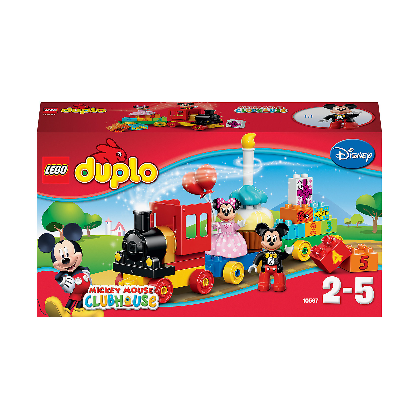 LEGO DUPLO 10597: День рождения с Микки и Минни LEGO DUPLO 10597: День рождения с Микки и МинниПластмассовые конструкторы<br>Замечательная новинка от LEGO DUPLO (ЛЕГО Дупло) 10597: День рождения с Микки и Минни! Праздник удался на славу: Вам подарили столько подарков, что их можно увезти только на поезде. Микки и Минни везут на поезде все необходимое для веселой вечеринки: воздушные шарики, торт со свечой и конечно же чудесные подарки. А сколько лет тебе исполнилось можно показать на кубиках: благодаря ярким блокам с цифрами от 1 до 5 можно праздновать день рождения год за годом. Играть с паровозиком так интересно: можно катать Микки и Минни, загружать подарки, рассаживать пассажиров по местам. Более увлекательного набора для развития ребенка просто не найти. Строя поезд, торт, пирамиду с подарками и просто соединяя детали между собой ребёнок в увлекательной игровой форме тренирует мелкую моторику и координацию. Создайте милые и увлекательные сюжеты с набором LEGO DUPLO (ЛЕГО Дупло) 10597: День рождения с Микки и Минни или объедините его с другими наборами серии и игра станет еще увлекательнее! <br><br>Конструкторы LEGO DUPLO (ЛЕГО ДУПЛО) созданы специально для детей дошкольного возраста. Они сочетают увлекательную игру и обучение, а также развивают мелкую моторику, пространственное мышление и творческие способности малышей. Кубики LEGO DUPLO (ЛЕГО ДУПЛО) в 8 раз больше, чем обычные, что позволяет ребенку удобно держать их ручками и быстро строить. Большое количество дополнительных элементов делает игровые сюжеты по-настоящему захватывающими и реалистичными. Все наборы LEGO DUPLO (ЛЕГО ДУПЛО) соответствуют самым высоким европейским стандартам качества и абсолютно безопасны. <br><br>Дополнительная информация:<br><br>- Конструкторы LEGO (ЛЕГО) отлично развивают моторику, мышление и фантазию Вашего ребенка;<br>- В комплекте: 2 минифигурки Микки и Минни, детали набора;<br>- Количество деталей: 24 шт;<br>- Поможет научиться считать;<br>- Идеальный первый конструктор;<br>- Серия: LEGO DUPLO (ЛЕГО Дупло);<br>- Материал: безопасный пластик;<br>- Размер упаковки: 39 x 19 x 7 см;<br>- Вес: 800 г<br><br>Конструктор LEGO DUPLO (ЛЕГО Дупло) 10597: День рождения с Микки и Минни можно купить в нашем магазине.<br><br>Ширина мм: 356<br>Глубина мм: 190<br>Высота мм: 91<br>Вес г: 447<br>Возраст от месяцев: 24<br>Возраст до месяцев: 60<br>Пол: Унисекс<br>Возраст: Детский<br>SKU: 4047356