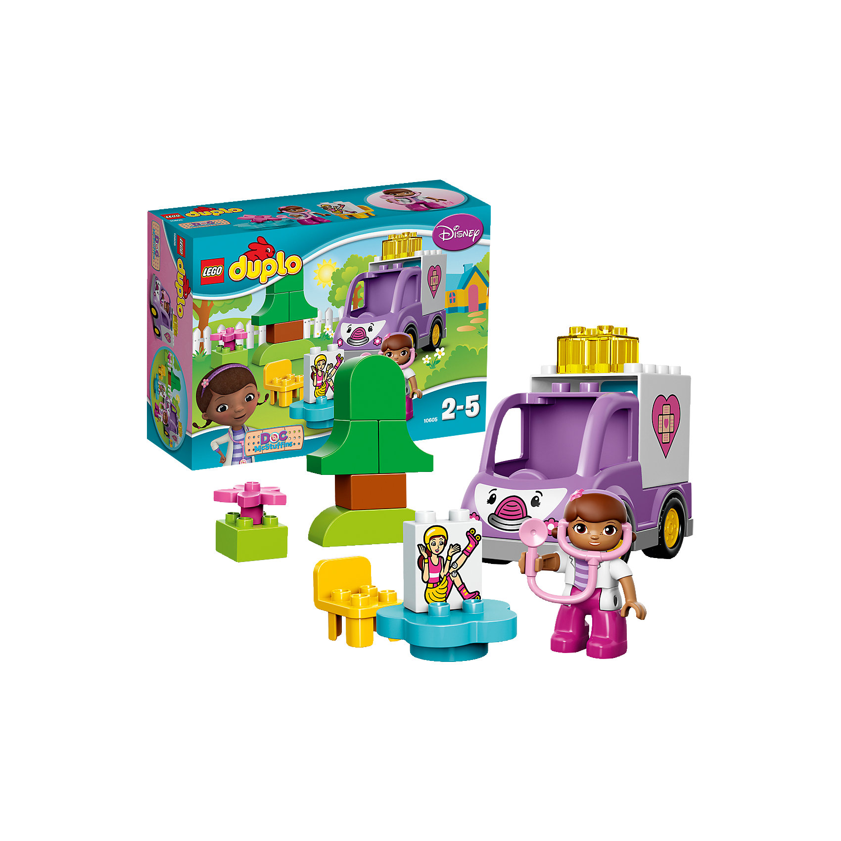 LEGO DUPLO 10605: Скорая помощь Доктора Плюшевой LEGO DUPLO 10605: Скорая помощь Доктора ПлюшевойПластмассовые конструкторы<br>Замечательная новинка от LEGO DUPLO (ЛЕГО Дупло) 10605: Скорая помощь Доктора Плюшевой! Маленький доктор и ее замечательная машинка Роузи готовы помочь всем кто попал в беду. Если Ваш малыш обожает сериал Доктор Плюшева, то конструктор Скорая помощь Доктора Плюшевой - приведет кроху в полный восторг. Доктор Плюшева узнала о происшествии: бедняжка Дейзи повредила ногу, катаясь на роликах. Чтобы игра была интереснее, в комплекте есть кубик с изображением здоровой и больной Дейзи и даже маленький стетоскоп! Доктор немедленно сажает Дейзи в машину и они едут на осмотр. Доктор Плюшева обязательно поможет Дейзи и всем кто попал в беду. Строя машинку, деревья и просто соединяя детали между собой, ребёнок в увлекательной игровой форме тренирует мелкую моторику и координацию. Создайте милые и увлекательные сюжеты с набором LEGO DUPLO (ЛЕГО Дупло) 10605: Скорая помощь Доктора Плюшевой или объедините его с другими наборами серии и игра станет еще увлекательнее! <br><br>Конструкторы LEGO DUPLO (ЛЕГО ДУПЛО) созданы специально для детей дошкольного возраста. Они сочетают увлекательную игру и обучение, а также развивают мелкую моторику, пространственное мышление и творческие способности малышей. Кубики LEGO DUPLO (ЛЕГО ДУПЛО) в 8 раз больше, чем обычные, что позволяет ребенку удобно держать их ручками и быстро строить. Большое количество дополнительных элементов делает игровые сюжеты по-настоящему захватывающими и реалистичными. Все наборы LEGO DUPLO (ЛЕГО ДУПЛО) соответствуют самым высоким европейским стандартам качества и абсолютно безопасны. <br><br>Дополнительная информация:<br><br>- Конструкторы LEGO (ЛЕГО) отлично развивают моторику, мышление и фантазию Вашего ребенка;<br>- В комплекте: минифигурка доктора Плюшевой, детали набора;<br>- Количество деталей: 16 шт;<br>- Идеальный первый конструктор;<br>- Серия: LEGO DUPLO (ЛЕГО Дупло);<br>- Материал: безопасный пластик.<br><br>Конструктор LEGO DUPLO (ЛЕГО Дупло) 10605: Скорая помощь Доктора Плюшевой можно купить в нашем магазине.<br><br>Ширина мм: 265<br>Глубина мм: 190<br>Высота мм: 93<br>Вес г: 383<br>Возраст от месяцев: 24<br>Возраст до месяцев: 60<br>Пол: Унисекс<br>Возраст: Детский<br>SKU: 4047357