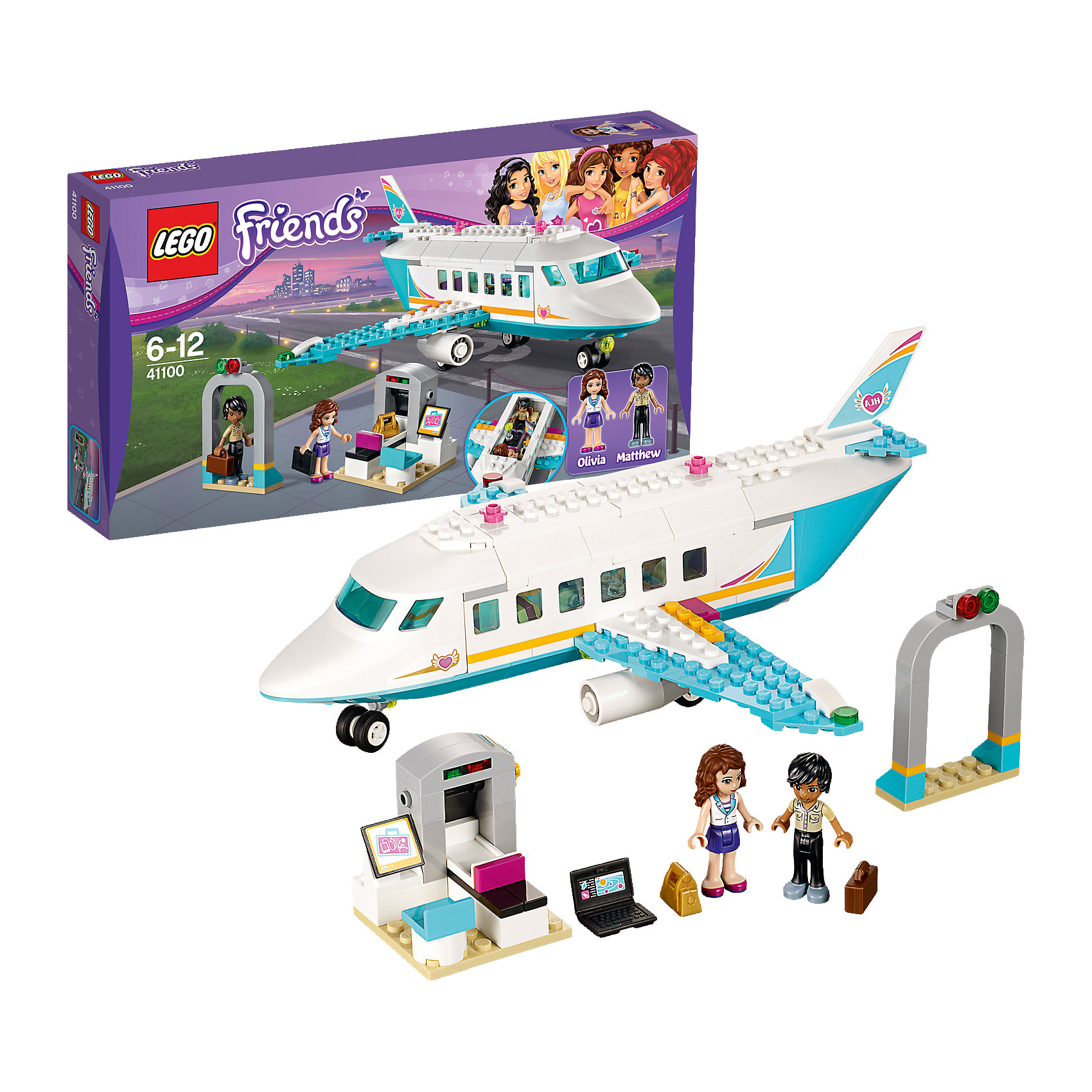 LEGO Friends 41100: Частный самолет LEGO Friends 41100: Частный самолетКонструктор LEGO Friends (ЛЕГО Подружки) 41100: Частный самолет - невероятно интересный набор со множеством аксессуаров. Оливия и Мэтью отправляются в сказочное путешествие к солнцу и морю. Они полетят на прекрасном частном лайнере со всеми возможными удобствами. Но перед этим им будет необходимо пройти через рамку металлодетектора и погрузить багаж на ленту конвейера. Если все проверки на безопасность пройдены, можно садиться в самолет, где им сразу предложат прохладительные напитки и любимые фильмы. Для полного комфорта в полете можно посетить туалетную комнату. Создавая интересные ситуации, ребёнок в увлекательной игровой форме развивает фантазию, мелкую моторику и координацию движений. Девочка сможет придумать множество увлекательных сюжетов с деталями набора LEGO Friends (ЛЕГО Подружки) 41100: Частный самолет. Подключайте фантазию и Вам никогда не будет скучно в компании LEGO (ЛЕГО)!<br><br>Серия конструкторов LEGO Friends (ЛЕГО Подружки) - увлекательные игровые наборы для девочек, их отличают яркие розовые детали, изысканный дизайн и множество игровых сюжетов, любимых девочками, такие как магазин, кафе, кондитерская, кукольные домики и многие другие.<br><br>Дополнительная информация:<br><br>- Игра с конструктором LEGO (ЛЕГО) развивает мелкую моторику ребенка, фантазию и воображение, учит его усидчивости и внимательности;<br>- В комплекте: 2 минифигурки (Оливия и Мэтью), множество тематических аксессуаров, детали набора; <br>- Количество деталей: 230 шт;<br>- Отлично подойдет для сюжетно-ролевых игр;<br>- Серия: LEGO Friends (ЛЕГО Подружки);<br>- Материал: высококачественный пластик;<br>- Размер упаковки: 35 х 19 х 6 см.<br><br>Конструктор LEGO Friends (ЛЕГО Подружки) 41100: Частный самолет можно купить в нашем интернет-магазине.<br><br>Ширина мм: 355<br>Глубина мм: 190<br>Высота мм: 62<br>Вес г: 431<br>Возраст от месяцев: 72<br>Возраст до месяцев: 144<br>Пол: Женский<br>Возраст: Детский<br>SKU: 4047367