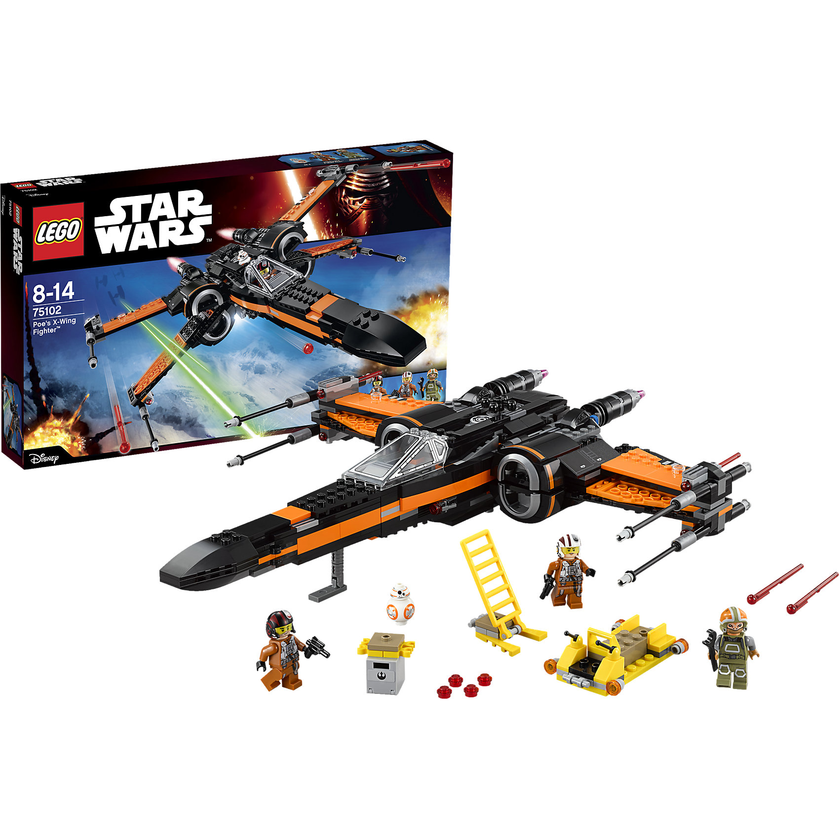 LEGO Star Wars 75102: Истребитель По LEGO Star Wars 75102: Истребитель ПоПластмассовые конструкторы<br>LEGO Star Wars (ЛЕГО Звездные Войны) 75102: Истребитель По обладает огромной разрушительной силой и невероятной маневренностью, он оснащен: 6 различными пушками, выдвижным механизмом посадки, раскрывающимися крыльями, открывающейся кабиной, где можно разместить минифигурку и дроида-астромеханика BB-8. Кроме того, к межгалактическому звездолету прилагается устройство для зарядки пушек, оружейная стойка, дополнительные ракеты и боеприпасы, а также кресло пилота для минифигурки.<br><br>Комплектация: 717 деталей, 3 минифигурки: По Дэмерон, наземная команда Повстанцев, пилот истребителя Повстанцев, дроид-астромеханик BB-8<br><br>Дополнительная информация:<br>-Серия: Звездные войны<br>-Размер в упаковке: 4,8х61х28,2 см<br>-Вес в упаковке: 1,2 кг<br>-Количество деталей: 717 шт.<br>-Материалы: пластик<br><br>Сразись с силами Первого Порядка вместе с героем По Дэмероном, отражай атаки вражеских кораблей, участвуй в захватывающих приключениях Звездных войн!<br><br>LEGO Star Wars (ЛЕГО Звездные Войны) 75102: Истребитель По можно купить в нашем магазине.<br><br>Ширина мм: 482<br>Глубина мм: 278<br>Высота мм: 69<br>Вес г: 1058<br>Возраст от месяцев: 84<br>Возраст до месяцев: 144<br>Пол: Мужской<br>Возраст: Детский<br>SKU: 4047425