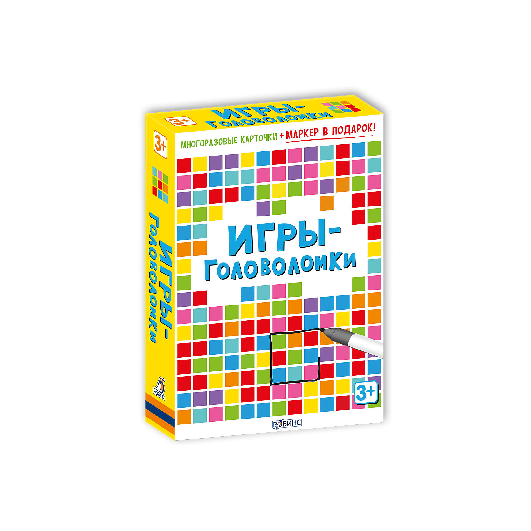 Карточки Игры-головоломки Карточки Игры-головоломкиКарточные игры<br>Карточки Игры-головоломки – набор игровых многоразовых карточек с фломастером, выпущенных по лицензии английского издательства Асборн.<br>Упакованный в небольшую коробку, набор Игры-головоломки состоит из маркера и игровых карточек со специальным покрытием, которое обладает стирающими свойствами, поэтому ребенок может рисовать и писать на них столько, сколько ему захочется. Оригинальные игры и задания-головоломки помогут развить воображение и логику! Юным эрудитам предстоит определить исчезнувшую картину, отыскать в буквенной таблице названия разных стран, проложить космический маршрут, разгадать загадки, пройти лабиринты, расшифровать секретное послание, собрать пазл, отыскать в толпе людей по описанию, найти ошибки художника, определить, что изменилось и выполнить другие упражнения. В наборе вы найдете многоразовые двусторонние карточки, специальный маркер для рисования и карточки с ответами к головоломкам. Карточки выполнены из плотного ламинированного картона, они не погнутся и не порвутся даже в руках самых активных интеллектуалов. «Игры-головоломки» удобно брать с собой в дорогу, чтобы ваш малыш не скучал, пока вы путешествуете! В серии также вышли: «50 увлекательных логических игр», «100 логических игр для путешествий», «Вопросы и ответы о животных».<br><br>Дополнительная информация:<br><br>- В коробке: 50 карточек, маркер<br>- Автор: С. Кхан<br>- Иллюстраторы: Лиззи Барбер, Н. Фигг, С. Баготт<br>- Серия: Возьми с собой в дорогу<br>- Издательство: Робинс<br>- Иллюстрации: цветные<br>- Материал: ламинированный картон<br>- Размер карточки:15,5х10 см.<br>- Размер коробки: 155 х 100 х 25 мм.<br>- Вес: 294 гр.<br><br>Карточки Игры-головоломки можно купить в нашем интернет-магазине.<br><br>Ширина мм: 155<br>Глубина мм: 100<br>Высота мм: 25<br>Вес г: 294<br>Возраст от месяцев: 36<br>Возраст до месяцев: 96<br>Пол: Унисекс<br>Возраст: Детский<br>SKU: 4050220