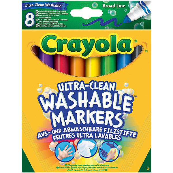 Набор смываемых фломастеров с толстым наконечником Супер чисто, 8 шт., Crayola Набор смываемых фломастеров с толстым наконечником Супер чисто, 8 шт., CrayolaФломастеры<br>Каждый ребёнок обожает рисовать! А с новыми смываемыми фломастерами Crayola (Крайола) создавать шедевры одно удовольствие! <br><br>В картонной коробке 8 разноцветных фломастеров. Они выполнены из качественных экологически чистых материалов. Созданные на основе растительных красителей, фломастеры Crayola (Крайола) легко смываются как с рук, так и с одежды ребёнка. Удобная форма и яркие насыщенные цвета являются ещё одним неоспоримым преимуществом этих чудесных фломастеров. <br><br>Создавай новые шедевры на листе бумаге или ваших любимых обоях, малыш совершенствует творческие навыки, оттачивая мастерство мелкой моторики рук. Не нужно бояться разукрашенных стен, ведь превосходный рисунок вашего чада легко отмыть обычной водой!<br><br>Набор смываемых фломастеров с толстым наконечником Супер чисто, 8 шт., Crayola можно купить в нашем магазине.<br><br>Ширина мм: 171<br>Глубина мм: 129<br>Высота мм: 17<br>Вес г: 111<br>Возраст от месяцев: 36<br>Возраст до месяцев: 72<br>Пол: Унисекс<br>Возраст: Детский<br>SKU: 4055310
