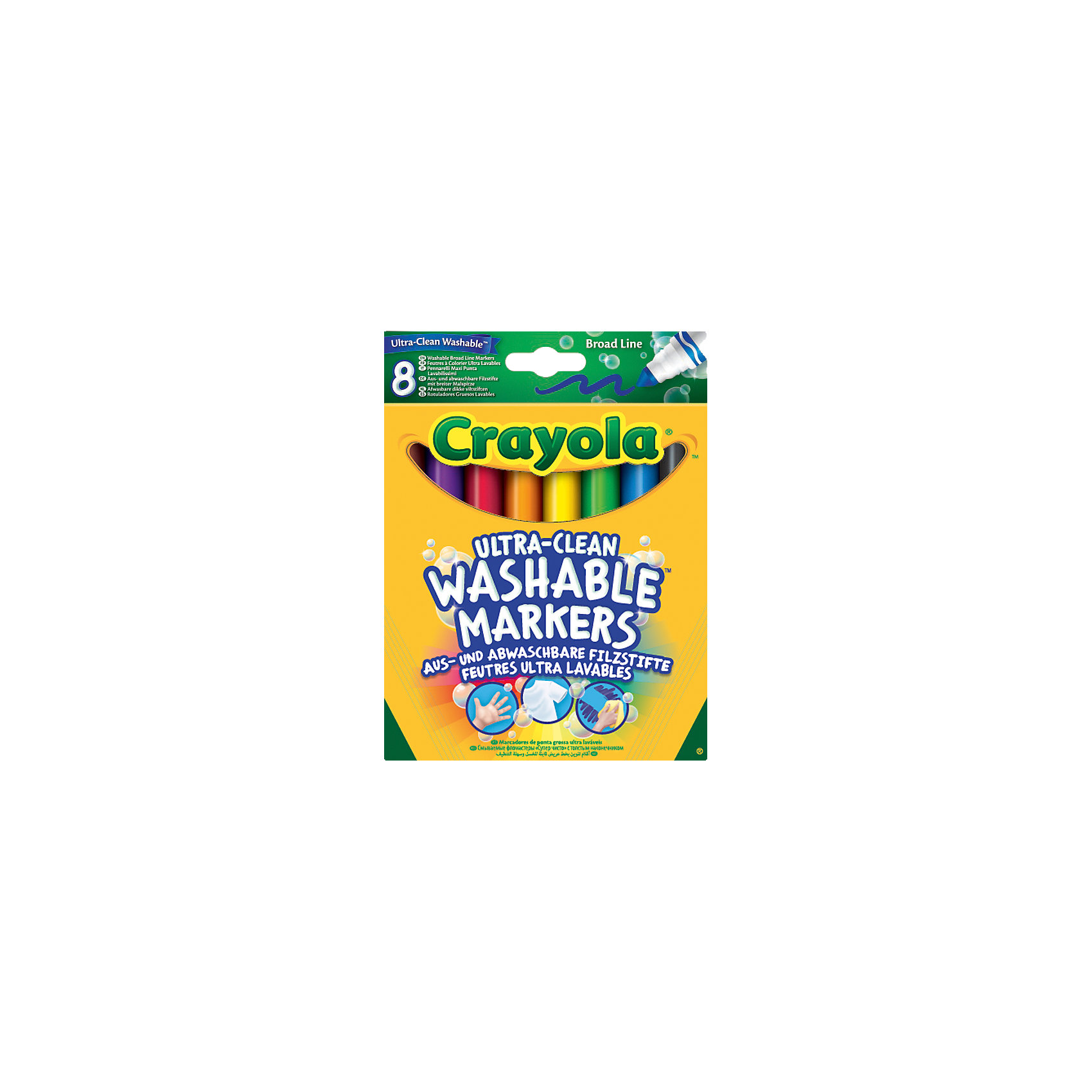 Набор смываемых фломастеров с толстым наконечником Супер чисто, 8 шт., Crayola Набор смываемых фломастеров с толстым наконечником Супер чисто, 8 шт., CrayolaТворчество для малышей<br>Каждый ребёнок обожает рисовать! А с новыми смываемыми фломастерами Crayola (Крайола) создавать шедевры одно удовольствие! <br><br>В картонной коробке 8 разноцветных фломастеров. Они выполнены из качественных экологически чистых материалов. Созданные на основе растительных красителей, фломастеры Crayola (Крайола) легко смываются как с рук, так и с одежды ребёнка. Удобная форма и яркие насыщенные цвета являются ещё одним неоспоримым преимуществом этих чудесных фломастеров. <br><br>Создавай новые шедевры на листе бумаге или ваших любимых обоях, малыш совершенствует творческие навыки, оттачивая мастерство мелкой моторики рук. Не нужно бояться разукрашенных стен, ведь превосходный рисунок вашего чада легко отмыть обычной водой!<br><br>Набор смываемых фломастеров с толстым наконечником Супер чисто, 8 шт., Crayola можно купить в нашем магазине.<br><br>Ширина мм: 171<br>Глубина мм: 129<br>Высота мм: 17<br>Вес г: 111<br>Возраст от месяцев: 36<br>Возраст до месяцев: 72<br>Пол: Унисекс<br>Возраст: Детский<br>SKU: 4055310