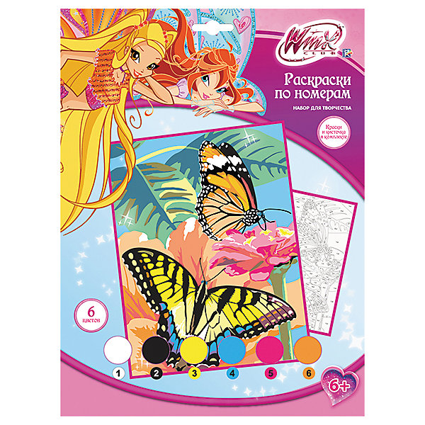 Раскраска по номерам Бабочки, Winx Club Раскраска по номерам Бабочки, Winx ClubНаборы для раскрашивания<br>Раскраска по номерам Бабочки, Winx Club (Клуб Винкс) позволит легко и с удовольствием Вашему ребенку нарисовать красивую картинку с бабочками и цветами. В процессе рисования ребенок может ориентироваться на изображение на упаковке или проявить свою фантазию. Цвета легко смешиваются на палитре для получения новых оттенков. Готовую картину можно подарить на память или использовать в качестве декора комнаты.<br><br>Комплектация: основа с контурным рисунком, кисточка, краски 6 цветов, палитра, инструкция<br><br>Дополнительная информация:<br>-Серия: Клуб Винкс<br>-Вес в упаковке: 160 г<br>-Размеры в упаковке: 220х290х20 мм<br>-Материалы: бумага, краски, картон<br><br>Занятие с набором поможет развить в ребенке художественные способности и подарит ему море положительных эмоций!<br><br>Раскраска по номерам Бабочки, Winx Club (Клуб Винкс) можно купить в нашем магазине.<br><br>Ширина мм: 220<br>Глубина мм: 290<br>Высота мм: 20<br>Вес г: 160<br>Возраст от месяцев: 60<br>Возраст до месяцев: 108<br>Пол: Женский<br>Возраст: Детский<br>SKU: 4079283