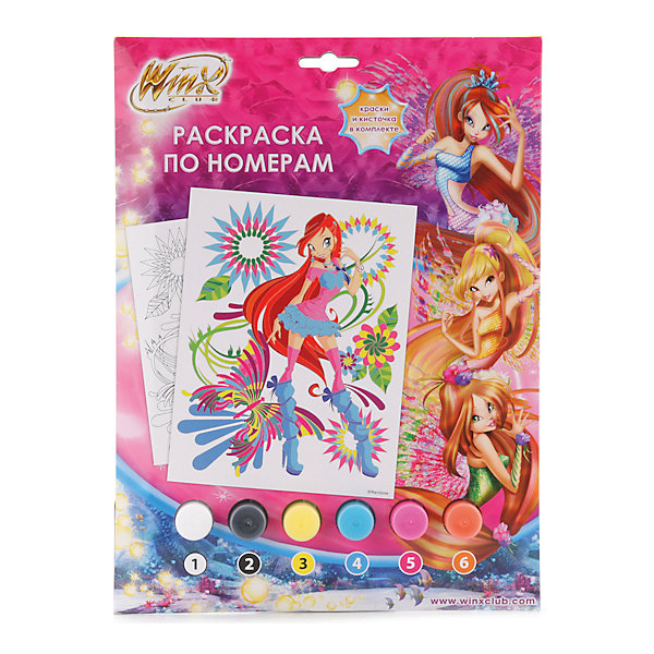 Раскраска по номерам Winx Club Раскраска по номерам Winx ClubНаборы для раскрашивания<br>Раскраска по номерам Winx Club (Клуб Винкс) включает в себя детализированное контурное изображение одной из волшебных фей Винкс. Все, что понадобится ребенку для работы, уже есть в комплекте: кисть и краски 6 цветов, которые пронумерованы и позволят Вашей девочке легко и непринужденно разукрасить картинку.<br><br>Комплектация: раскраска, краски, кисточка<br><br>Дополнительная информация:<br>-Серия: Клуб Винкс<br>-Вес в упаковке: 160 г<br>-Размеры в упаковке: 220х300х20 мм<br>-Материалы: бумага, краски, пластмасса<br><br>Раскрашивая героиню из любимого мультфильма, девочка будет развивать собственные художественные навыки.<br><br>Раскраска по номерам Winx Club (Клуб Винкс) можно купить в нашем магазине.<br><br>Ширина мм: 220<br>Глубина мм: 300<br>Высота мм: 20<br>Вес г: 160<br>Возраст от месяцев: 60<br>Возраст до месяцев: 108<br>Пол: Женский<br>Возраст: Детский<br>SKU: 4079288