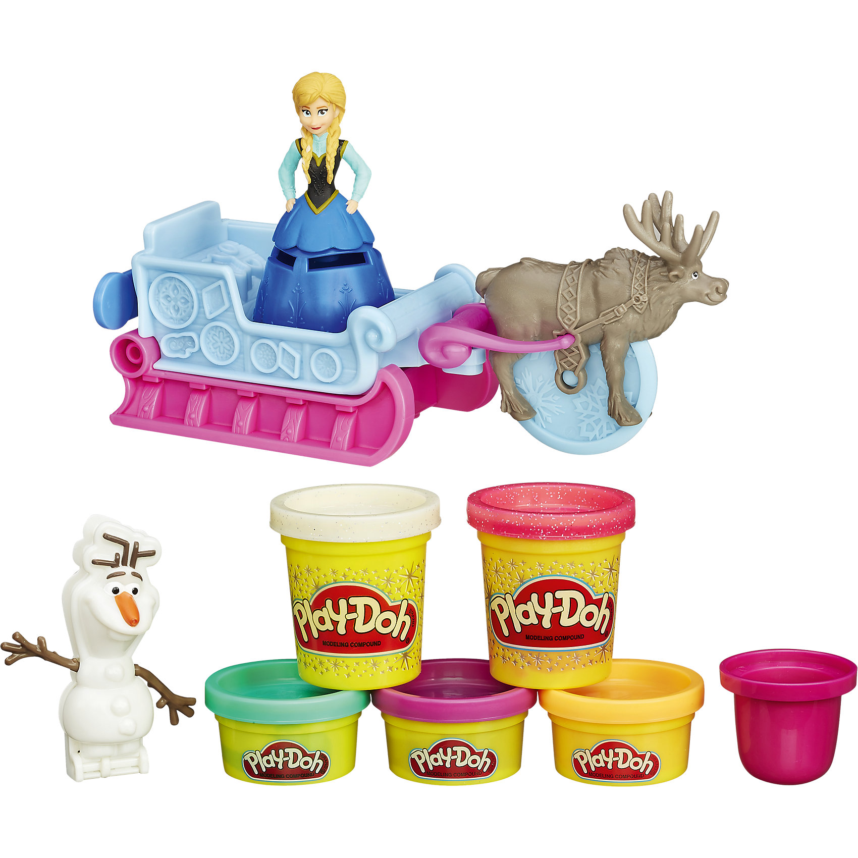 Игровой набор Приключение Анны на санях, Холодное сердце, Play-Doh Игровой набор Приключение Анны на санях, Холодное сердце, Play-DohИгрушки<br>Отправляйся вместе с Анной в зимний поход! Но сначала сделай ей красивую теплую одежду и укрась ее. Ни одна поездка на санях не будет весёлой без Олафа, так что скорее бери складную форму и лепи снеговика. Если нажать на сани, они оставят сверкающий след из снега Play-Doh. Олень Свен может выпрягаться из саней, чтобы помочь разрезать пластилин. А теперь - вперед, к веселым морозным приключениям! <br>Пластилин Play-Doh (Плей До) - уникальный материал для детского творчества. Он не прилипает к рукам, окрашен безопасным красителем, быстро высыхает и не имеет запаха. Пластилин сделан на основе натуральных съедобных продуктов, поэтому даже если ребенок проглотит его, ничего страшного не случится. <br><br>Дополнительная информация:<br><br>- Материал: пластик, пластилин.<br>- Размер упаковки: 21х20х6 см.<br>- Комплектация: 3 мини-баночки блестящего пластилина, 2 баночки пластилина, сани, стек, фигурка Эльзы, фигурка Свена, форма для Олафа.<br><br>Игровой набор Приключение Анны на санях, Холодное сердце Frozen), Play-Doh, можно купить в нашем магазине.<br><br>Ширина мм: 311<br>Глубина мм: 231<br>Высота мм: 60<br>Вес г: 567<br>Возраст от месяцев: 36<br>Возраст до месяцев: 72<br>Пол: Женский<br>Возраст: Детский<br>SKU: 4079487