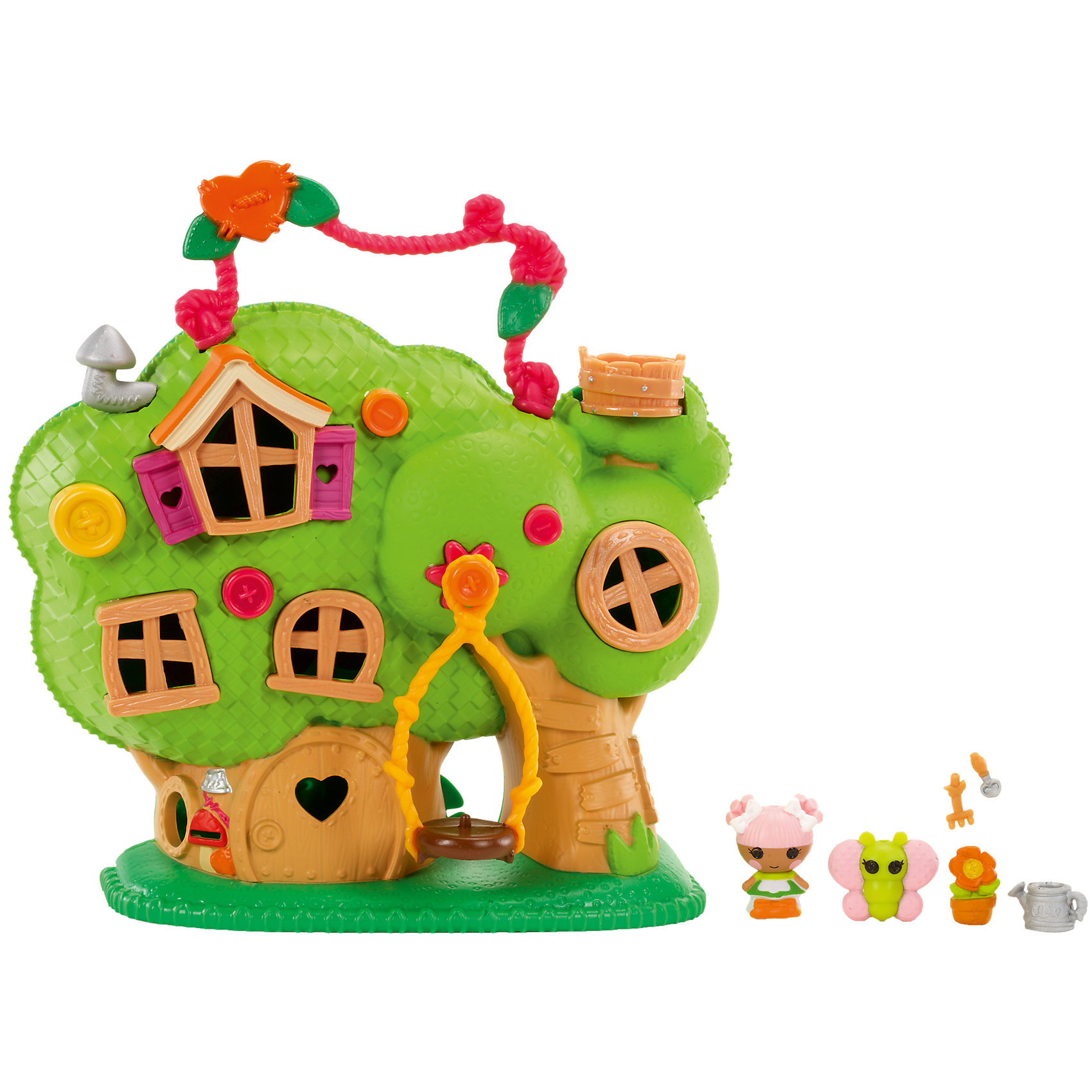 Игровой набор Домик на дереве, Lalaloopsy Игровой набор Домик на дереве, LalaloopsyДомик на дереве для Малюток Лалалупси (Lalaloopsy (Лалалупси) Tinies)! Это самые маленькие куколки из всего семейства Лалалупси, размером всего 2.5 см. У домика есть ручка, благодаря которой его можно носить как чемоданчик на прогулку или в гости. На дереве-домике закреплены качели со специальным креплением для куколок или их питомцев - качайся в свое удовольствие! В верхушке дерева расположился дозорный пост в виде деревянного ведерка. Чтобы играть внутри домика, необходимо открыть заднюю крышку, повернув специальный замочек. Внутри домика несколько помещений. В основном дереве расположено три комнаты - по одной на 3-х этажах. В небольшом дереве расположилась лестница и комната круглой формы. <br>В этом домике живет малютка Лалалупси Цветочек со своим другом - питомцем Бабочкой. <br><br>Дополнительная информация:<br><br>Игровой набор предусмотрен для куколок размером 2,5 см<br>Малышка любит выращивать цветы и у нее есть все необходимое для своего хобби: маленькая лопатка и грабли, лейка. <br>В этом ярком домике можно разместить всех друзей Lalaloopsy (Лалалупси) Tinies и провести весело время!<br><br>Игровой набор Домик на дереве, Lalaloopsy (Лалалупси) можно купить в нашем магазине.<br><br>Ширина мм: 305<br>Глубина мм: 255<br>Высота мм: 90<br>Вес г: 550<br>Возраст от месяцев: 36<br>Возраст до месяцев: 84<br>Пол: Женский<br>Возраст: Детский<br>SKU: 4084337
