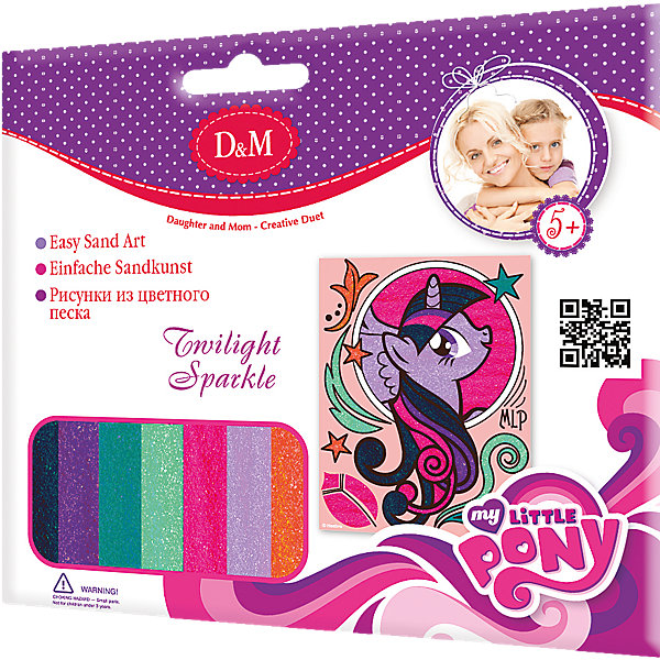Картинка из цветного песка Сумеречная искорка, My little Pony Картинка из цветного песка Сумеречная искорка, My little PonyКартины из песка<br>Картинка из цветного песка Сумеречная искорка, My little Pony – этот набор для творчества обязательно заинтересует ребенка.<br>Набор позволит Вашей девочке создать свой маленький шедевр. Процесс создания картины из песка прост и не представляет сложности для ребенка, на клейкую основу уже нанесен контур рисунка, нужно только аккуратно высыпать на него песок. Разнообразие цветов позволит раскрасить картинку согласно своей фантазии. Работать с песком необычайно приятно – он успокаивает и расслабляет, массирует детские пальчики, стимулируя развитие мелкой моторики. А если юная художница увлеклась и насыпала слишком много, всегда можно аккуратно стряхнуть излишки и повторить процесс заново, пока все песчинки не окажутся на своих местах. Процесс создания картинки с изображением пони Сумеречной искорки очень прост, а результат великолепен!<br><br>Дополнительная информация:<br><br>- В наборе: основа с клеевым слоем, 7 пакетиков с цветным песком<br>- Размер упаковки: 180 х 5 х 155 мм.<br>- Вес: 700 гр.<br><br>Картинку из цветного песка Сумеречная искорка, My little Pony можно купить в нашем интернет-магазине.<br><br>Ширина мм: 180<br>Глубина мм: 5<br>Высота мм: 155<br>Вес г: 700<br>Возраст от месяцев: 60<br>Возраст до месяцев: 144<br>Пол: Унисекс<br>Возраст: Детский<br>SKU: 4085740
