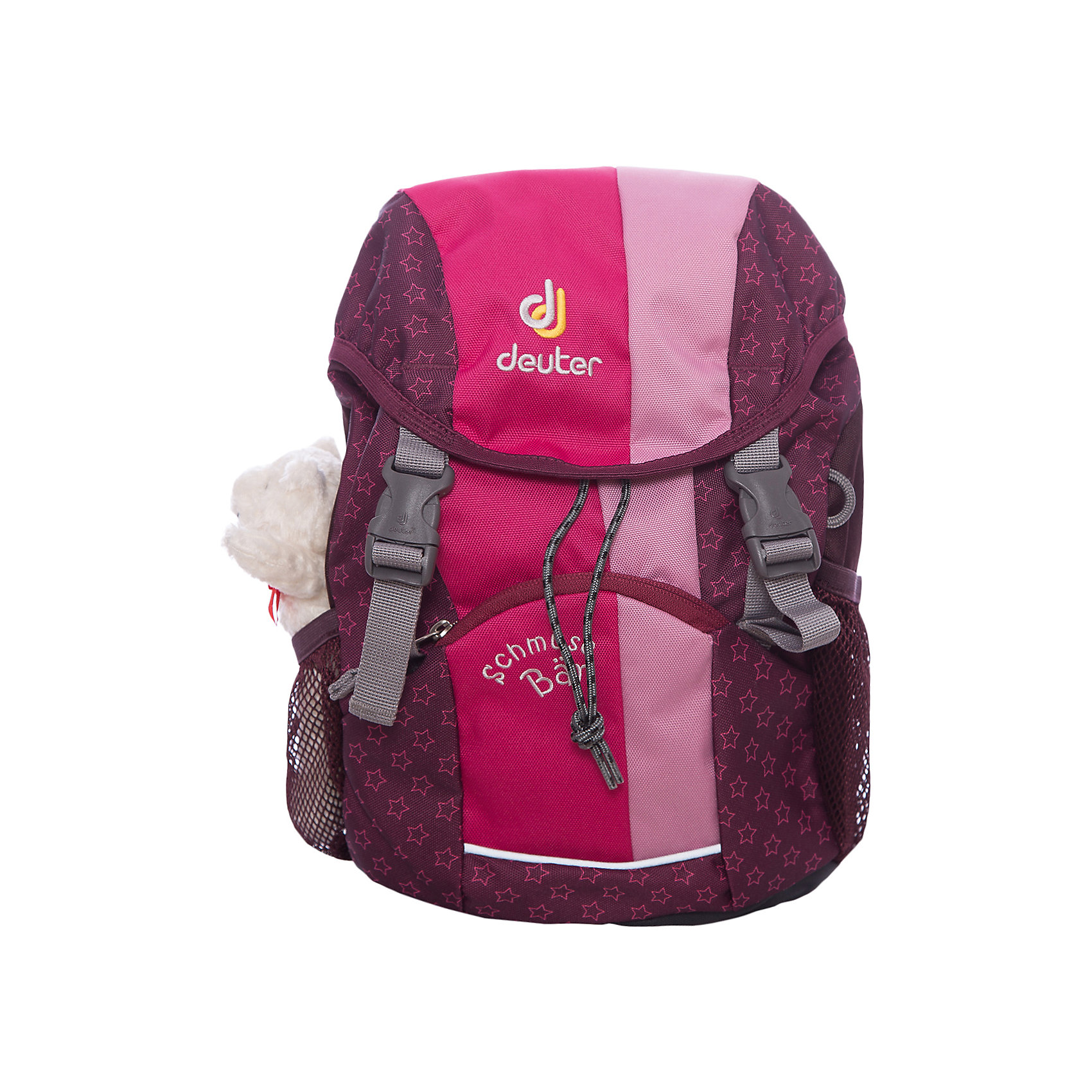 Deuter Рюкзак детский, розовый Мишка Deuter Рюкзак детский, розовый МишкаДорожные сумки и чемоданы<br>Рюкзак Мишка, Deuter (Дойтер) - этот удобный функциональный рюкзак для маленьких путешественников будет незаменим в поездках, походах и путешествиях. Рюкзак выполнен из прочных износоустойчивых материалов. Привлекательный дизайн с розовой расцветкой, мелким рисунком в виде звездочек и различными нашивками обязательно понравится Вашей девочке. Кроме того, к рюкзаку прилагается приятный сюрприз - симпатичный плюшевый мишка. У рюкзака мягкая спинка с вентиляцией, S-образные плечевые лямки с мягкими краями регулируются по длине, нагрудный ремень позволяет прочно зафиксировать рюкзак на теле. Также есть удобная текстильная ручка для транспортировки. Рюкзак закрывается на удобную застежку, внутри просторное отделение, карман с прозрачным окошком и именная бирка. Также имеются два сетчатых кармана по бокам и карман с застежкой-молнией на лицевой стороне. Есть петли для подвешивания фонарика или необходимых в походе инструментов. Светоотражающие элементы на лямках и лицевом кармане повышают безопасность ребенка в непогоду и темное время суток. <br><br>Дополнительная информация:<br><br>- Материал: Super-Polytex (полиэстер). <br>- Размер: 34 х 20 х 16 см.<br>- Объем: 8 л.<br>- Вес: 0,31 кг.<br><br>Розовый рюкзак Мишка, Deuter (Дойтер), можно купить в нашем интернет-магазине.<br><br>Ширина мм: 160<br>Глубина мм: 200<br>Высота мм: 340<br>Вес г: 310<br>Возраст от месяцев: 36<br>Возраст до месяцев: 120<br>Пол: Женский<br>Возраст: Детский<br>SKU: 4089700