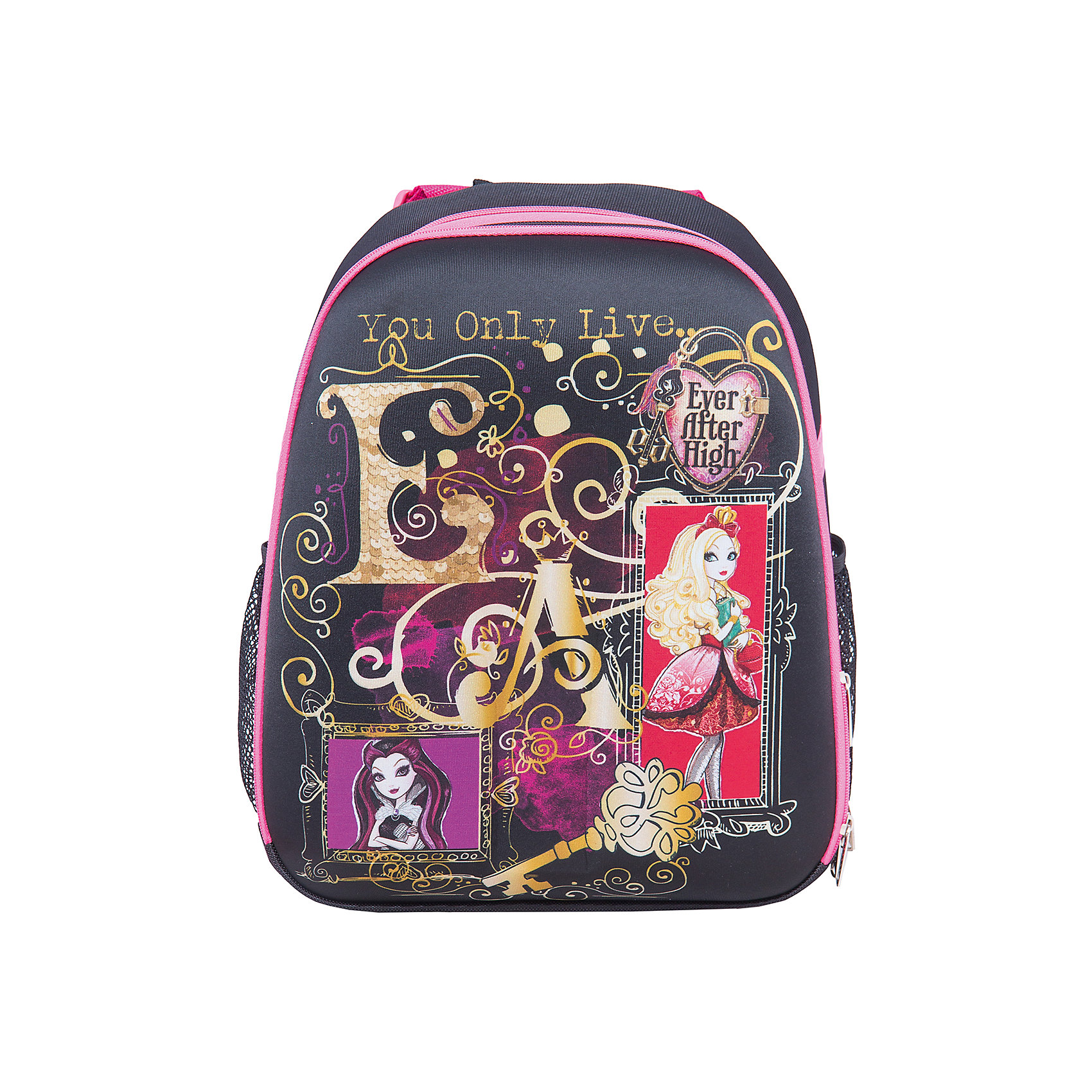 Школьный рюкзак, Ever After High Школьный рюкзак, Ever After HighEver after High<br>Рюкзак каркасный Ever After High, 38х31,5х17 см - этот яркий рюкзак вместит все, что нужно для успешного учебного дня.<br>Рюкзак Ever After High выполнен из прочного материала в стиле популярного мультсериала Ever After High. Каркасная форма рюкзака помогает распределить нагрузку и защищает от врезания в спину ребенка краев учебников и других острых предметов. Жесткая ортопедическая спинка с анатомическими вставками, правильно распределяет вес по спинке ребенка. Пористый материал спинки с выемками для движения воздуха не дает вспотеть спине. Уплотненные регулируемые лямки равномерно распределяют нагрузку по всей спине. Передняя и боковые части рюкзака выполнены из вспененного формованного микропористого полимера. У рюкзака имеется 2 боковых сетчатых кармана и 2 отделения, большое отделение разделено на 2 части, в переднем есть сетчатый карман для пенала или других мелких предметов. Для переноски рюкзака в руках предусмотрена ручка. Светоотражающие детали сделают Вашего ребенка заметным на дороге в темное время суток. У рюкзака жесткое ударопрочное дно.<br><br>Дополнительная информация:<br><br>- Материал: нейлон, полиэстер<br>- Размер: 38х31,5х17 см.<br>- Вес: 900 гр.<br><br>Рюкзак каркасный Max Steel, 38х31,5х17 см можно купить в нашем интернет-магазине.<br><br>Ширина мм: 170<br>Глубина мм: 315<br>Высота мм: 380<br>Вес г: 900<br>Возраст от месяцев: 72<br>Возраст до месяцев: 144<br>Пол: Женский<br>Возраст: Детский<br>SKU: 4098773