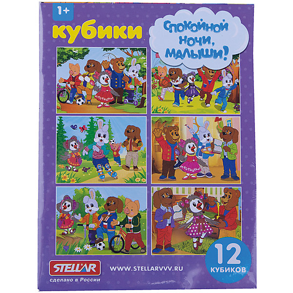 Кубики Спокойной ночи, малыши, 12шт, Стеллар Кубики Спокойной ночи, малыши, 12шт, СтелларКубики<br>Кубики Спокойной ночи, малыши, 12шт, Стеллар – это отличный подарок для юных поклонников известной телепередачи!<br>Кубики от компании Стеллар позволяют малышу собрать шесть ярких картинок, на которых изображены любимые герои телепередачи Спокойной ночи, малыши. Собирая картинки, ребенок увидит, как из отдельных частей получается целая красивая картинка. Игра с кубиками помогает развитию у ребенка зрительной памяти, внимания, усидчивости, логического и наглядно-образного мышления, умения работать по образцу. Кубики выполнены из полистирола, поэтому они не могут поранить ребенка. Кубики выпускается с применением новейших технологий, на современном оборудовании. Соответствуют требованиям безопасности и стандартам качества продукции.<br><br>Дополнительная информация:<br><br>- В наборе: 12 кубиков<br>- Материал: высокоэкологичный полистирол<br>- Упаковка: термоусадочная плёнка<br>- Размер коробки: 4х12х16 см.<br>- Вес: 121 гр.<br><br>Кубики Спокойной ночи, малыши, 12шт, Стеллар можно купить в нашем интернет-магазине.<br><br>Ширина мм: 40<br>Глубина мм: 120<br>Высота мм: 160<br>Вес г: 121<br>Возраст от месяцев: 12<br>Возраст до месяцев: 36<br>Пол: Унисекс<br>Возраст: Детский<br>SKU: 4102307