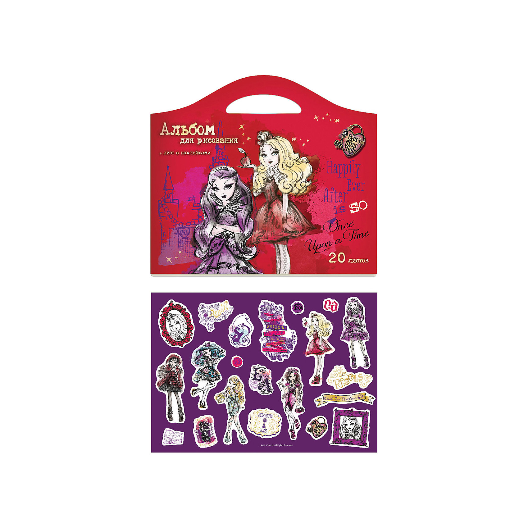 Альбом для рисования Ever after High с наклейками, 20 листов Альбом для рисования Ever after High с наклейками, 20 листовБумажная продукция<br>Рисование - один из любимых видов детского творчества, которое развивает у ребенка воображение, творческое мышление, зрительную память и цветовое восприятие, а красочно оформленный альбом сделает творческий процесс еще интереснее и привлекательнее. Фигурный альбом для рисования Ever after High (Эвер Афтер Хай) выполнен в форме чемоданчика с ручкой и украшен изображениями очаровательных героинь из популярного мультсериала Ever after High (Эвер Афтер Хай) (Школа Долго и Счастливо). Бумага альбома отличается высокой прочностью и подходит для рисования акварелью, гуашью, карандашами и фломастерами. Внутри имеется сюрприз - лист с красочными наклейками. Обложка выполнена из ламинированного картона. Способ крепления - склейка.<br><br>Дополнительная информация:<br><br>- Материал: бумага (плотность 100г/м2). <br>- Объем: 20 л.<br>- Формат: А4.<br>- Размер: 30 х 21 х 1 см.<br>- Вес: 112 гр.<br><br>Альбом для рисования Ever after High (Эвер Афтер Хай) с наклейками, 20 листов, можно купить в нашем интернет-магазине.<br><br>Ширина мм: 10<br>Глубина мм: 210<br>Высота мм: 30<br>Вес г: 112<br>Возраст от месяцев: 48<br>Возраст до месяцев: 96<br>Пол: Женский<br>Возраст: Детский<br>SKU: 4131184
