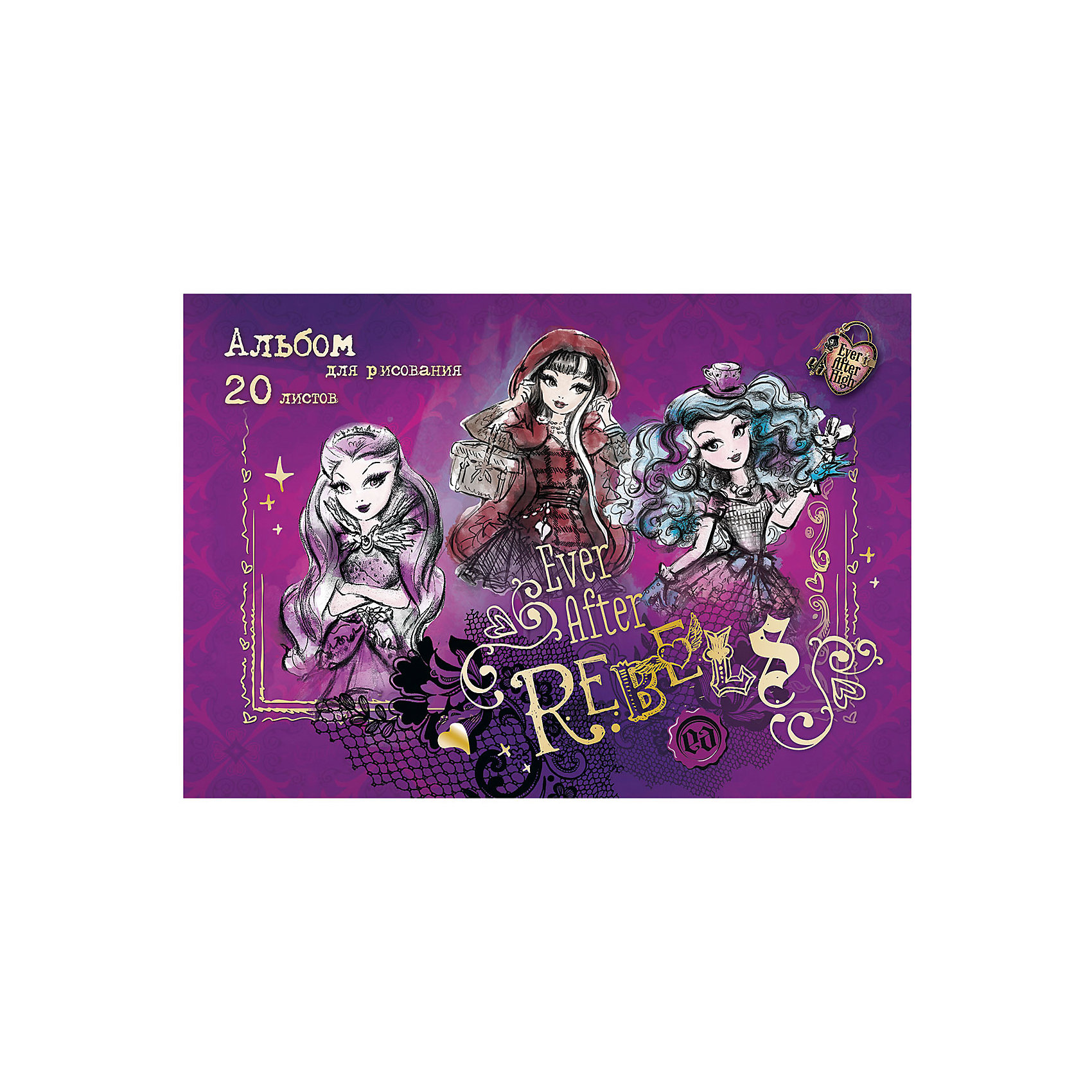 Фиолетовый альбом для рисования Отступники. Ever after High 20 листов Фиолетовый альбом для рисования Отступники. Ever after High 20 листовEver after High<br>Рисование - один из любимых видов детского творчества, которое развивает у ребенка воображение, творческое мышление, зрительную память и цветовое восприятие, а красочно оформленный альбом сделает творческий процесс еще интереснее и привлекательнее. Альбом для рисования Отступники. Ever after High выполнен в стиле популярного мультсериала Ever after High (Эвер Афтер Хай) (Школа Долго и Счастливо) и украшен изображениями его очаровательных героинь. Бумага альбома отличается высокой прочностью и подходит для рисования акварелью, гуашью, карандашами и фломастерами. Обложка из мелованного картона, крепление - скрепка.<br><br>Дополнительная информация:<br><br>- Материал: бумага (плотность 100г/м2). <br>- Объем: 20 л.<br>- Формат: А4.<br>- Размер: 30 х 21 х 1 см.<br>- Вес: 165 гр.<br><br>Фиолетовый альбом для рисования Отступники. Ever after High, 20 листов, можно купить в нашем интернет-магазине.<br><br>Ширина мм: 3<br>Глубина мм: 210<br>Высота мм: 300<br>Вес г: 165<br>Возраст от месяцев: 48<br>Возраст до месяцев: 96<br>Пол: Женский<br>Возраст: Детский<br>SKU: 4131239