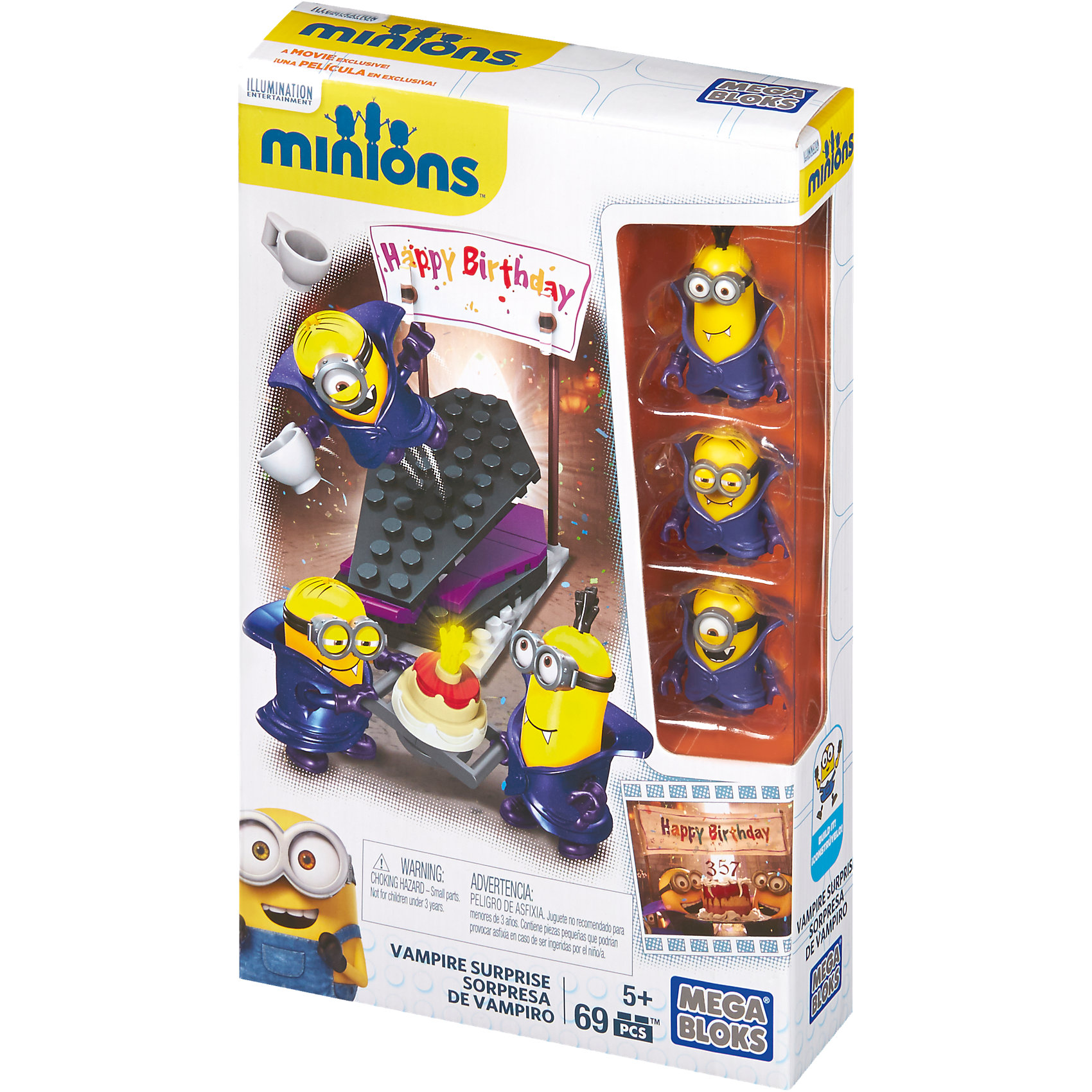 Игровой набор Миньоны, MEGA BLOKS Игровой набор Миньоны, MEGA BLOKSМиньоны Игрушки<br>Игровой набор Гадкий Я, Mega Bloks, станет приятным сюрпризом для всех поклонников популярного мультфильма Гадкий Я (Despicable Me). Ваш ребенок сможет вновь пережить веселые приключения в кампании с забавным миньонами, которые никогда не дают заскучать.<br>Кевин, Стюарт и Боб отправляются на поиски худшего злодея - вампира Дракулы. Помоги миньонам устроить праздник для их нового хозяина! Из деталей набора Вы сможете собрать оригинальную конструкцию, напоминающую гроб вампира. Но веселые миньоны используют ее как катапульту для своих развлечений. Детали и аксессуары подходят к другим наборам серии Миньоны Mega Bloks.<br><br>Конструктор Mega Bloks по праву считается конструктором нового поколения, он развивает интеллектуальное и логическое мышление и позволяет детям заниматься конструированием практически любых предметов из окружающего их мира. Все детали выполнены из экологически чистого материала и полностью безвредны для ребенка.<br><br>Дополнительная информация:<br><br>- В комплекте: 69 деталей конструктора, 3 фигурки миньонов. <br>- Материал: пластик.<br>- Размер упаковки: 25 x 16 x 5 см. <br>- Вес: 0,2 кг.<br><br>Игровой набор Гадкий Я, MEGA BLOKS, можно купить в нашем интернет-магазине.<br><br>Ширина мм: 247<br>Глубина мм: 159<br>Высота мм: 48<br>Вес г: 156<br>Возраст от месяцев: 36<br>Возраст до месяцев: 96<br>Пол: Мужской<br>Возраст: Детский<br>SKU: 4148801