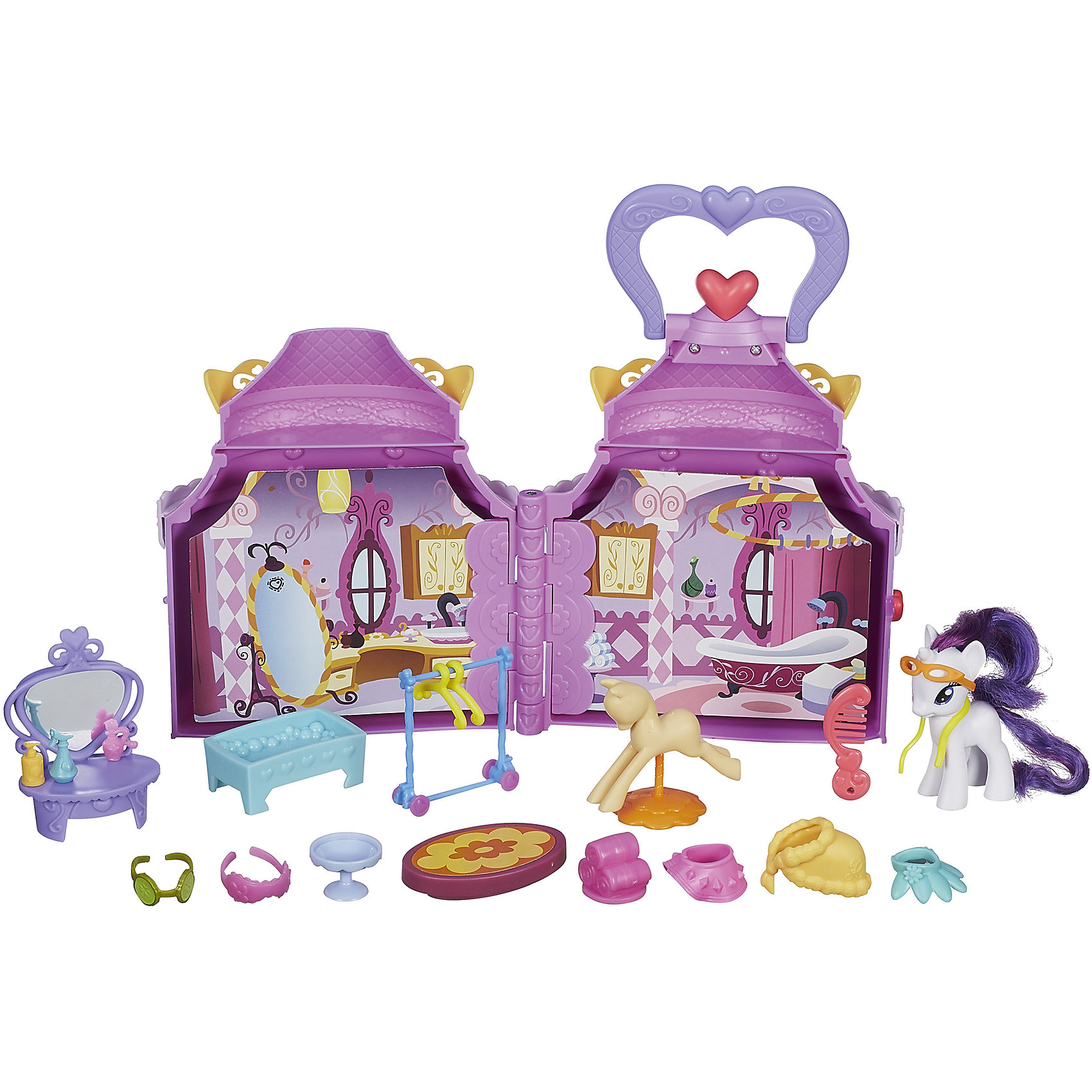 Набор Бутик Рарити, My little Pony Набор Бутик Рарити, My little PonyИгрушечные домики и замки<br>Привлекательный Игровой набор Бутик Рарити, My little Pony станет любимой игрушкой Вашей девочки, ведь он позволит окунуться в сказочную атмосферу Понивилля и посетить магазинчик пони Рарити Карусель! Внешне игрушка похожа на небольшой круглый домик, но в нем поместились три помещения: спальня, спа-салон и прихожая! Меняются декорации движением руки. <br><br>Характеристики:<br><br>-В наборе более 20 аксессуаров, которыми можно обставлять комнаты<br>-У пони Рарити на ноге расположен QR-код для открытия дополнительных игр в официальном приложении<br>-Набор компактен и легко транспортируется в собранном состоянии <br><br>Дополнительная информация:<br><br>-Материалы: пластмасса, картон, текстиль<br>-Высота фигурки пони: около 7,5 см<br>Игровой набор Бутик Рарити, My little Pony (Мой маленький Пони) можно купить в нашем магазине.<br><br>Ширина мм: 410<br>Глубина мм: 304<br>Высота мм: 81<br>Вес г: 849<br>Возраст от месяцев: 36<br>Возраст до месяцев: 60<br>Пол: Женский<br>Возраст: Детский<br>SKU: 4156422