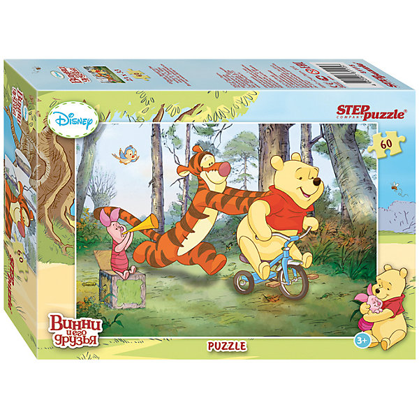 Пазл Винни и его друзья, 60 деталей, Step puzzle Пазл Винни и его друзья, 60 деталей, Step puzzleПазлы для малышей<br>Все обожают жителей волшебного леса! С медвежонком Винни и его друзьями никогда не бывает скучно. Но долго смотреть мультфильмы нельзя, а расставаться с Винни, Тигрой и Пятачком не хочется! Подарите малышу чудесный пазл Винни и его друзья и ребенок будет увлеченно подбирать детали, пока не составит яркую и интересную картинку. Сегодня друзья собрались, чтобы научить неуклюжего медвежонка Винни кататься на велосипеде. Сборка пазла Винни и его друзья от Степ Пазл подарит Вашему малышу не только несколько вечеров творчества, но и принесет пользу для развития. Координация, моторика, внимательность легко тренируются пока ребенок увлеченно подбирает детальки одна к другой. Детали среднего размера отлично подойдут для юных любителей пазлов. Качественные фрагменты пазла отлично проклеены и идеально подходят один к другому, поэтому сборка пазла обеспечит малышу только положительные эмоции. Вы будете использовать этот пазл не один год, ведь благодаря качественной нарезке детали не расслаиваются даже после многократного использования. Закончив работу Вы получите изображение любимых героев мультсериала Винни Пух!<br><br>Дополнительная информация:<br><br>- Количество деталей: 60;<br>- Особенно понравится поклонникам мультсериала Винни и его друзья;<br>- Идеально для начинающих;<br>- Отличная проклейка;<br>- Долгий срок службы;<br>- Детали среднего размера идеально подходят друг другу;<br>- Яркий сюжет;<br>- Материал: картон;<br>- Размер собранной картинки: 23 х 33 см.<br><br>Пазл Винни и его друзья, 60 деталей, Степ Пазл можно купить в нашем интернет-магазине.<br><br>Ширина мм: 20<br>Глубина мм: 14<br>Высота мм: 4<br>Вес г: 150<br>Возраст от месяцев: 36<br>Возраст до месяцев: 72<br>Пол: Унисекс<br>Возраст: Детский<br>Количество деталей: 60<br>SKU: 4162759