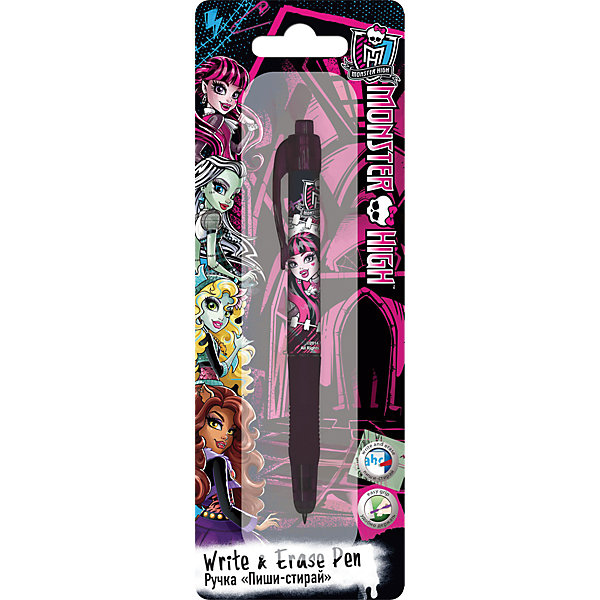Ручка Пиши-стирай, Monster High Ручка Пиши-стирай, Monster HighРучки со стираемыми чернилами<br>Ручка Пиши-Стирай, с термочувствительными гелевыми чернилами и ластиком для стирания написанного. Достаточно потереть надпись резинкой, расположенной на конце ручки и надпись исчезнет, при этом бумага остается невредимой, позволяя писать по ней снова и снова.<br><br>Дополнительная информация:<br><br>Размер: 20 х 7 х 1,5 см.<br><br>Ручку Пиши-стирай, Monster High (Школа Монстров)можно купить в нашем магазине.<br><br>Ширина мм: 200<br>Глубина мм: 70<br>Высота мм: 15<br>Вес г: 40<br>Возраст от месяцев: 36<br>Возраст до месяцев: 192<br>Пол: Женский<br>Возраст: Детский<br>SKU: 4177246
