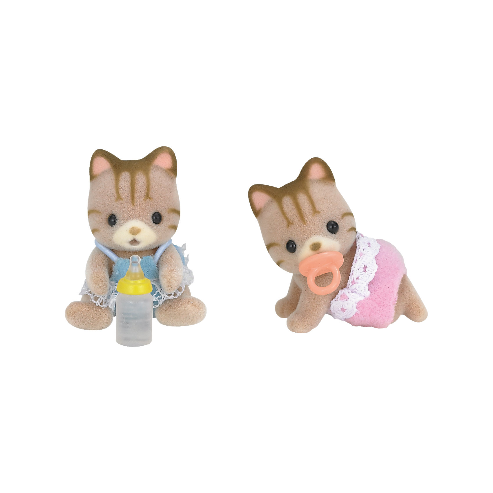 Набор Полосатые котята-двойняшки, Sylvanian Families Набор Полосатые котята-двойняшки, Sylvanian FamiliesSylvanian Families<br>Sylvanian Families (Сильваниан Фэмилис) - целый мир, в котором живут маленькие милые зверята - кролики, белки, медведи, лисы и многие другие. У каждого из них есть дом. Познакомься с котятами-двойняшками, они еще совсем маленькие и так нуждаются в твоей помощи и заботе. Игрушка прекрасно подходит для сюжетно-ролевых игр детей, развивает социальные навыки, мелкую моторику и воображение. Все детали набора выполнены их высококачественных, нетоксичных безопасных материалов. <br><br>Дополнительная информация:<br><br>- Комплектация: малыши-котята, бутылочка, пустышка.<br>- Материал: пластик, текстиль, флок.<br>- Голова и лапки поворачиваются.<br><br>Набор Полосатые котята-двойняшки, Sylvanian Families (Сильваниан Фэмилис), можно купить в нашем магазине.<br><br>Ширина мм: 123<br>Глубина мм: 81<br>Высота мм: 40<br>Вес г: 41<br>Возраст от месяцев: 36<br>Возраст до месяцев: 72<br>Пол: Женский<br>Возраст: Детский<br>SKU: 4177957