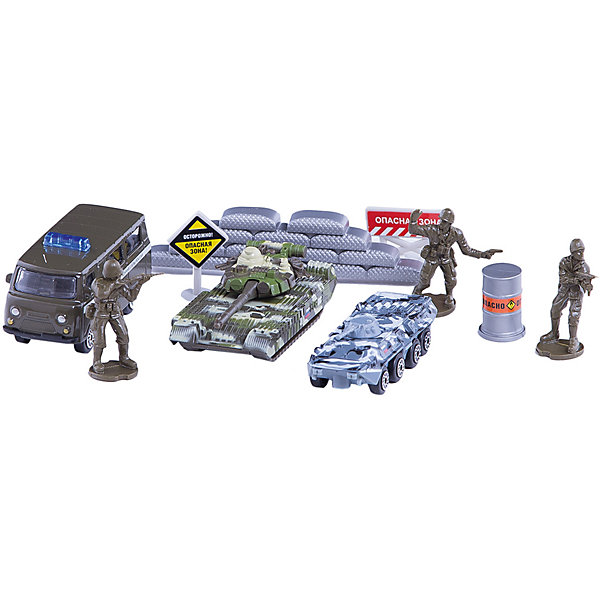 Набор военной техники УАЗ БТР Е-90, с аксессуарами, 1:72, металл, ТЕХНОПАРК Набор военной техники УАЗ БТР Е-90, с аксессуарами, 1:72, металл, ТЕХНОПАРКВоенный транспорт<br>Набор военной техники УАЗ БТР Е-90, с аксессуарами, 1:72, металл, ТЕХНОПАРК – этот набор отлично подойдет для маленьких любителей техники.<br>Набор военной техники УАЗ БТР Е-90, с аксессуарами непременно понравится вашему ребенку. Набор включает в себя танк Т-90, БТР-80, машину Вооруженные силы России, 3 фигурки военных, 2 предупреждающих знака, бочку и заграждение. Игрушки выполнены из пластика и металла. Башня танка и огнемет бронетранспортера подвижны. Танк и машинки имеют подвижные пластиковые колесики. Гусеница танка неподвижна. Ваш ребенок будет часами играть с набором, придумывая различные истории. Порадуйте его таким замечательным подарком!<br><br>Дополнительная информация:<br><br>- В наборе: танк, машина, бронетранспортер, 3 фигурки военных, 2 знака, бочка, заграждение<br>- Масштаб: 1:72<br>- Материал: металл, пластик<br>- Длина машинок: 7,5 см.<br>- Высота фигурок военных: 4,2 см.<br>- Размер упаковки: 26 x 18 x 4 см.<br><br>Набор военной техники УАЗ БТР Е-90, с аксессуарами, 1:72, металл, ТЕХНОПАРК можно купить в нашем интернет-магазине.<br><br>Ширина мм: 500<br>Глубина мм: 460<br>Высота мм: 380<br>Вес г: 240<br>Возраст от месяцев: 36<br>Возраст до месяцев: 192<br>Пол: Мужской<br>Возраст: Детский<br>SKU: 4185323