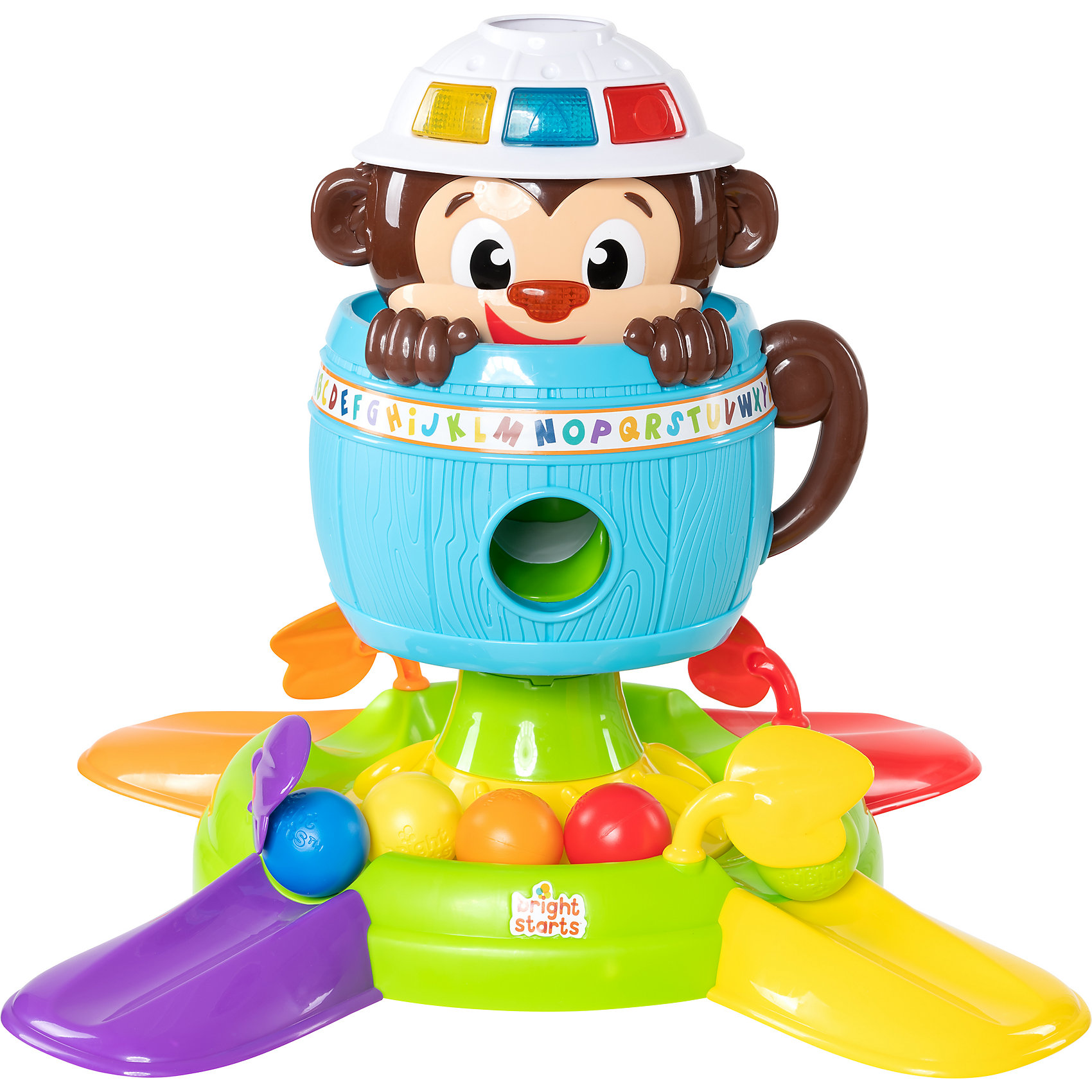 Kids II Развивающая игрушка Обезьянка в бочке, Bright Starts bright starts развивающая игрушка обезьянка