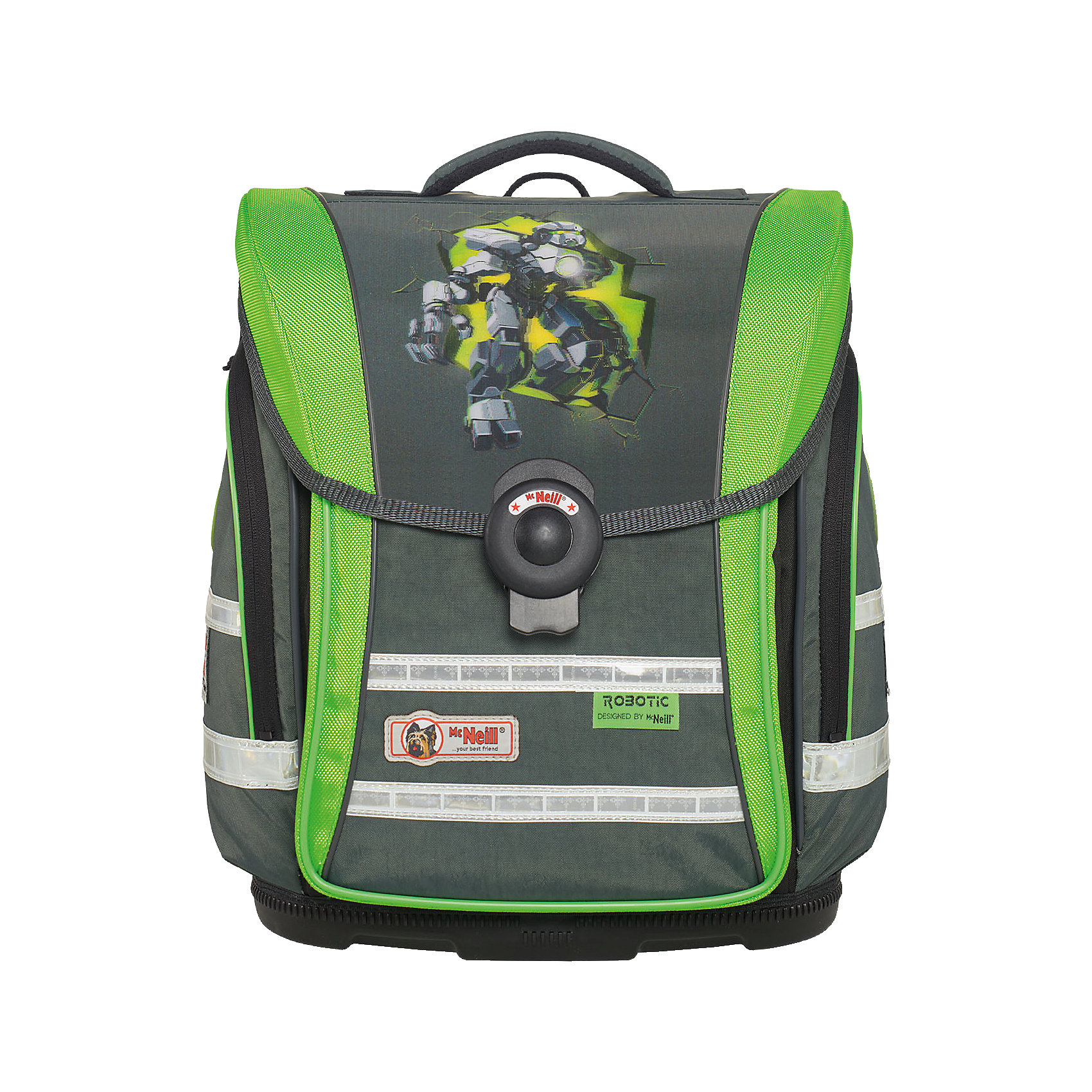 MC Neill Школьный рюкзак ERGO Light COMPACT (4 пр.) Роботэк MC Neill Школьный рюкзак ERGO Light COMPACT (4 пр.) РоботэкРанцы<br>Новое в ранцах McNeill ERGO Light COMPACT - Система SmartFlex – изменяющаяся по высоте несущая система с 3-х точечной эргономикой. Вместимость 19,5 л, вес ранца 1100 гр, удобный замок, боковые потайные карманы на молниях, дно из особо прочного пластика, ортопедическая спина, регулируемые ремни на мягких подушках. В наборе пенал с наполнением, пенал-тубус, сумка для обуви и спорта. 31*38*20см<br><br>Ширина мм: 433<br>Глубина мм: 349<br>Высота мм: 261<br>Вес г: 2119<br>Возраст от месяцев: 60<br>Возраст до месяцев: 120<br>Пол: Мужской<br>Возраст: Детский<br>SKU: 4231703