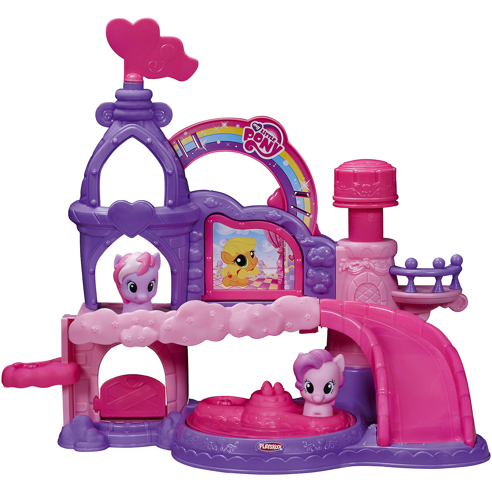 Музыкальный замок Пони, My little Pony, PLAYSKOOL Музыкальный замок Пони, My little Pony, PLAYSKOOLMy little Pony<br>Благодаря 5 подвижным частям, Музыкальный Замок развивает моторику ребенка. В комплекте идут 2 фигурки пони.<br><br>Ширина мм: 81<br>Глубина мм: 483<br>Высота мм: 406<br>Вес г: 1600<br>Возраст от месяцев: 18<br>Возраст до месяцев: 72<br>Пол: Женский<br>Возраст: Детский<br>SKU: 4252296