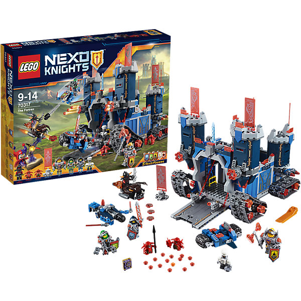 LEGO NEXO KNIGHTS 70317: Фортрекс - мобильная крепость LEGO NEXO KNIGHTS 70317: Фортрекс - мобильная крепостьПластмассовые конструкторы<br>Когда Джестро угрожает Найтонии, рыцари LEGO NEXO KNIGHTS встают на защиту королевства! Отправь в бой Фортрекс, огромную мобильную крепость! Захвати в плен Пеплометателя и Шустриков с помощью рыцарского мотоцикла и Аэромолота V1. Штаб рыцарей, оснащённый по последнему слову техники, находится за раскладными стенами. Получи указания от Мерлока 2.0 и составь план следующей миссии за круглым столом — вместе вы сможете остановить Джестро и не дать ему завладеть Книгой Зла. <br><br>LEGO Nexo Knights ( ЛЕГО Нексо Найт) - это невероятный мир прогресса и новых технологий, в котором все же нашлось место для настоящих рыцарей, магии и волшебства. Удивительное сочетание футуризма и средневековой романтики увлекает и детей, и взрослых, а множество наборов серии и высокая детализация позволяют создать свой волшебный мир Nexo Knights!<br><br>Дополнительная информация:<br><br>- Конструкторы ЛЕГО развивают усидчивость, внимание, фантазию и мелкую моторику. <br>- 7 минифигурок с оружием и аксессуарами: Клэй, Аарон, Аксель, шеф-повар Эклер, Пеплометатель и 2 Шустрика.<br>- Комплектация: 7 фигурок, 5 щитов для сканирования, дающих NEXO Силы: Сила земли, Сверхскорость, Клич Ястреба, Куриная Атака и Электрическая Атака, крепость, спидер, мотоцикл.<br>- Количество деталей: 1140.<br>- Серия LEGO Nexo Knights (ЛЕГО Нексо Найт).<br>- Материал: пластик.<br>- Размер крепости в распахнутом виде: 25х37х23 см.<br>- Размер мотоцикла Клэя: 3х9х7 см.<br>- Размер Аэромолота V1 Аарона:5х10х13 см.<br>- Размер огненного спидера Пеплометателя: 4х10х3 см.<br>- Размер упаковки: 48х9,5х38 см.<br>- Вес: 1.7 кг.<br><br>LEGO NEXO KNIGHTS 70317: Фортрекс - мобильная крепость можно купить в нашем магазине.<br><br>Ширина мм: 484<br>Глубина мм: 373<br>Высота мм: 93<br>Вес г: 1783<br>Возраст от месяцев: 96<br>Возраст до месяцев: 168<br>Пол: Мужской<br>Возраст: Детский<br>SKU: 4259002
