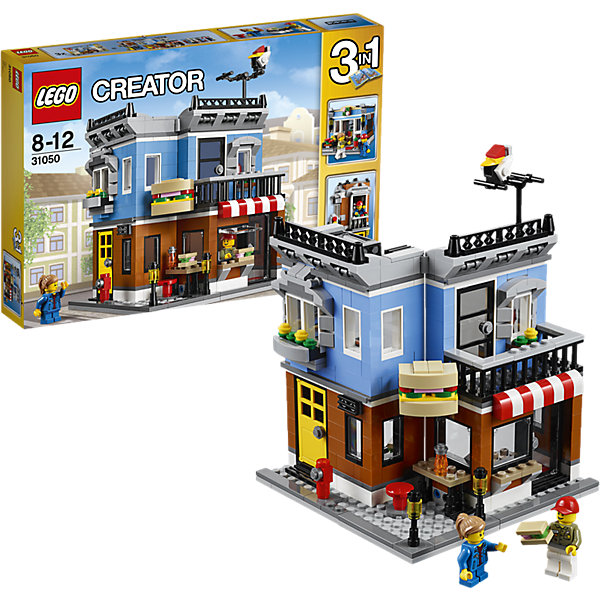LEGO Creator 31050: Магазинчик на углу LEGO Creator 31050: Магазинчик на углуПластмассовые конструкторы<br>Открой собственный магазин с полосатым тентом, ярким цветным фасадом и смешной вывеской в виде сэндвича. Готовь бутерброды в уютной кухне, затем открывай большие окошки и приглашай проголодавшихся посетителей, которые останавливаются перекусить на оживленном тротуаре с уличными фонарями и пожарным гидрантом. Когда придёт время для отдыха, поднимайся по лестнице в уютную квартиру на втором этаже, где есть удобное кресло, лампа, выход на балкон и террасу на крыше. Перестрой модель в небольшой таунхаус или цветочный магазин.<br><br>LEGO Creator (Лего Криэйтор) - серия конструкторов Лего, с помощью которых можно создать самые невероятные и детализированные постройки, оригинальных героев, необыкновенные транспортные средства. Из деталей одного набора можно построить 3 разные модели. С конструкторами Лего Криэйтор ребёнок сможет каждый день придумывать новые игровые сюжеты, создавать фантастический мир, воплощая фантазии в реальность. <br><br>Дополнительная информация:<br><br>- Конструкторы ЛЕГО развивают усидчивость, внимание, фантазию и мелкую моторику. <br>- 2 фигурки.<br>- В комплекте 2 фигурки, магазин, аксессуары. <br>- Количество деталей: 467<br>- Серия LEGO Creator (Лего Криэйтор).<br>- Материал: пластик.<br>- Размер упаковки: 38х6х26 см.<br>- Вес: 0.755 кг.<br><br>LEGO Creator 31050: Магазинчик на углу можно купить в нашем магазине.<br><br>Ширина мм: 384<br>Глубина мм: 264<br>Высота мм: 60<br>Вес г: 746<br>Возраст от месяцев: 96<br>Возраст до месяцев: 144<br>Пол: Унисекс<br>Возраст: Детский<br>SKU: 4259006