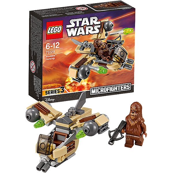 LEGO Star Wars 75129: Боевой корабль Вуки™ LEGO Star Wars 75129: Боевой корабль Вуки™Игрушки<br>LEGO Star Wars (ЛЕГО Звездные войны) 75129: Боевой корабль Вуки станет прекрасным подарком для всех поклонников знаменитой киносаги. Новый истребитель из серии микрофайтеров Lego Star Wars прекрасно детализирован и очень похож на корабль повстанцев из мультсериала Звездные Войны: Повстанцы. Спереди на носу корабля размещается кабина пилота с сиденьем и подвижные декоративные пушки, сзади прикреплен хвостовой плавник. В крылья корабля встроены мощные двигатели, под которыми находятся пусковые установки со стреляющими снарядами-ракетками. Также, на крыльях и корпусе расположены решетки радиаторов. В комплект входит одна минифурка пилота - Вуки, вооруженного арбалетом. <br><br>Все конструкторы серии ЛЕГО Звездные войны созданы по мотивам знаменитой киносаги Звездные войны и воспроизводят самые популярные сюжеты и эпизоды фильма. В наборах представлены все основные средства вооружения и боевые единицы, задействованные в фильме.<br>Фантастические истребители, машины, роботы, оружие, фигурки персонажей выполнены очень реалистично, с высокой степенью детализации.<br><br>Дополнительная информация:<br><br>- Игра с конструктором LEGO (ЛЕГО) развивает мелкую моторику ребенка, фантазию и воображение, учит его усидчивости и внимательности.<br>- Количество деталей: 84.<br>- Количество минифигур: 1.<br>- Серия: LEGO Star Wars (ЛЕГО Звездные войны).<br>- Материал: пластик.<br>- Размер упаковки: 14 х 4,5 х 12 см.<br>- Вес: 0,1 кг.<br><br>Конструктор LEGO Star Wars (ЛЕГО Звездные войны) 75129: Боевой корабль Вуки можно купить в нашем интернет-магазине.<br><br>Ширина мм: 125<br>Глубина мм: 144<br>Высота мм: 49<br>Вес г: 93<br>Возраст от месяцев: 72<br>Возраст до месяцев: 144<br>Пол: Мужской<br>Возраст: Детский<br>SKU: 4259014