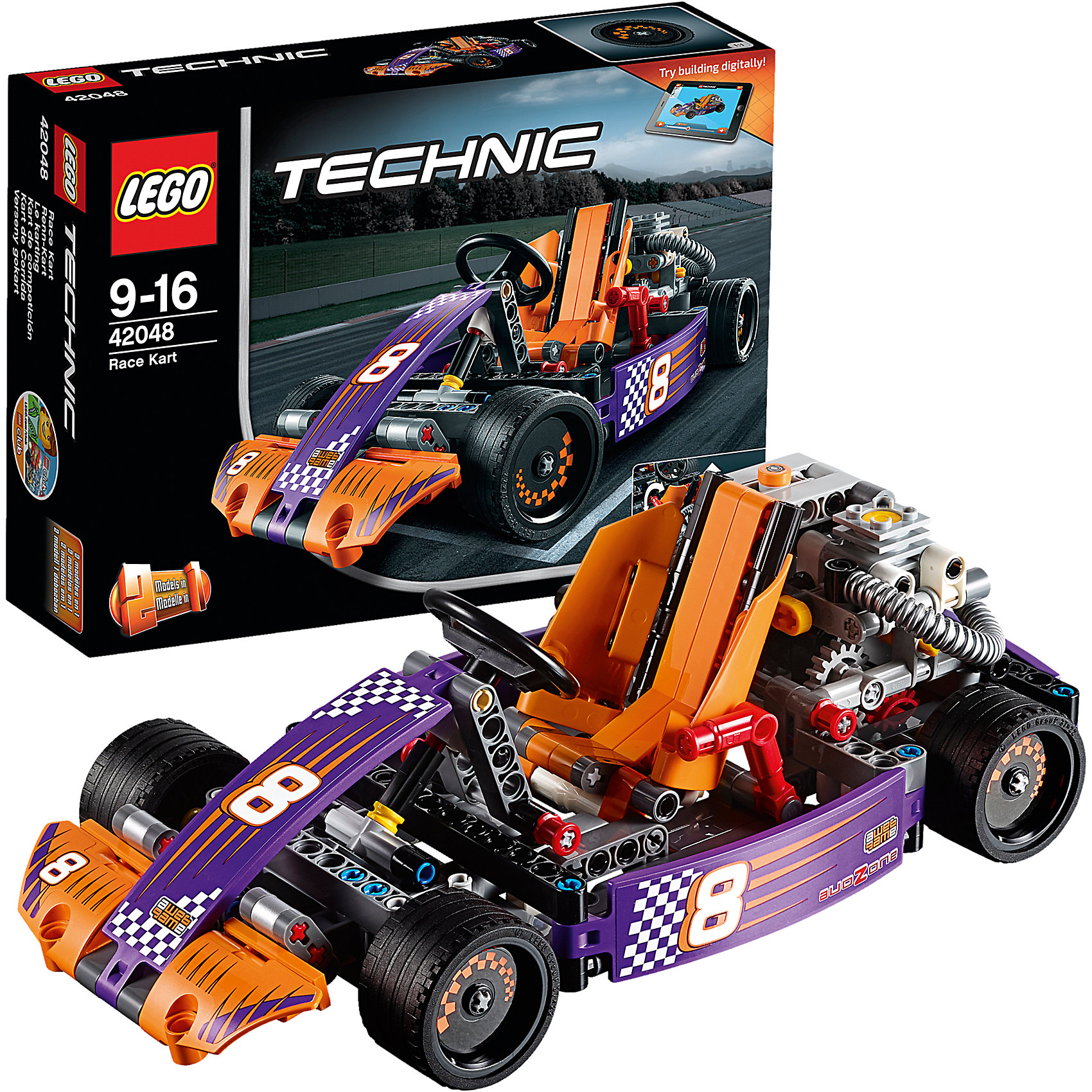 LEGO Technic 42048: Гоночный карт LEGO Technic 42048: Гоночный картПластмассовые конструкторы<br>Мчись по кругу на этой суперкрутой копии реального гоночного карта, оснащённой детализированным двигателем с движущимися поршнями, топливным баком и огромными выхлопными трубами. Наклони обтекаемое оранжевое кресло гонщика, чтобы открыть работающую трансмиссию. Затем забирайся в кабину и проверь на прочность работающий руль, двухскоростную коробку передач и классные педали! Эта ультра-скоростная машина имеет гладкие шины и крутые гоночные наклейки! Перестрой её в мощный автомобиль для трека. Доступно интерактивное интернет-приложение с цифровыми 3D-инструкциями по сборке LEGO для обеих моделей.<br><br>LEGO Technic (Лего Техник) - серия конструкторов, позволяющая собрать функциональные, подробные, прекрасно детализированные, имеющие множество подвижных узлов, транспортные средства. В этой серии найдется техника на любой вкус: тракторы и экскаваторы, внедорожники и квадроциклы, самосвалы и гоночные автомобили. Даже самые простые из конструкторов lego technic дают вашему ребенку представление о том, как устроены машины, помогают развить моторику, мышление и умение работать по инструкции. <br><br>Дополнительная информация:<br><br>- Конструкторы ЛЕГО развивают усидчивость, внимание, фантазию и мелкую моторику. <br>- Комплектация: автомобиль.<br>- Количество деталей: 345.<br>- Серия LEGO Technic (Лего Техник).<br>- Материал: пластик.<br>- Размер упаковки: 26х7х19 см.<br>- Вес: 0.52 кг.<br><br>LEGO Technic 42048: Гоночный карт можно купить в нашем магазине.<br><br>Ширина мм: 265<br>Глубина мм: 192<br>Высота мм: 76<br>Вес г: 557<br>Возраст от месяцев: 108<br>Возраст до месяцев: 192<br>Пол: Мужской<br>Возраст: Детский<br>SKU: 4259021