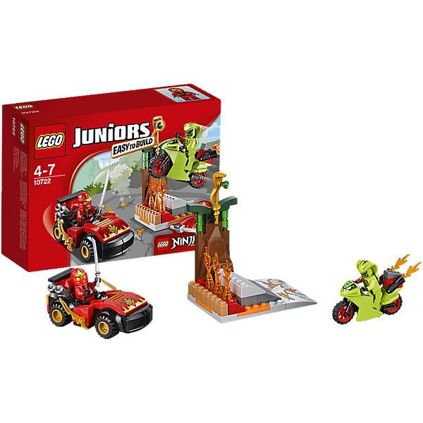 LEGO Juniors 10722: Схватка со змеями LEGO Juniors 10722: Схватка со змеямиКонструкторы Лего<br>Злобный змей Лаша хочет заполучить золотой змеиный посох, поэтому нужно помочь Каю победить его! Используй машину Кая и меч ниндзя, чтобы сразиться со злодеем. Строй и играй с наборами LEGO Juniors NINJAGO!<br><br>LEGO Juniors (ЛЕГО Джуниорс) - серия конструкторов для детей от 4 до 7 лет. Размер кубиков и деталей соответствует обычным размерам, при этом наборы очень просты в сборке. Понятные инструкции позволяют детям быстро получить результат и приступить к игре. Конструкторы этой серии прекрасно детализированы, яркие, прочные, имеют множество различных сюжетов - идеально подходят для реалистичных и познавательных игр.<br><br>Дополнительная информация:<br><br>- Конструкторы ЛЕГО развивают усидчивость, внимание, фантазию и мелкую моторику. <br>- Комплектация: 2 минифигурки, аксессуары, мотоцикл, машина Кая, огненный посох.<br>- В комплекте 2 фигурки: Кай, Лаша.<br>- Количество деталей: 92 шт.<br>- Серия ЛЕГО Джуниорс (LEGO Juniors ).<br>- Материал: пластик.<br>- Размер упаковки: 4,6х19х14 см.<br>- Вес: 0,19 кг.<br><br>Конструктор LEGO Juniors 10722: Схватка со змеями можно купить в нашем магазине.<br><br>Ширина мм: 195<br>Глубина мм: 139<br>Высота мм: 63<br>Вес г: 191<br>Возраст от месяцев: 48<br>Возраст до месяцев: 84<br>Пол: Мужской<br>Возраст: Детский<br>SKU: 4259062