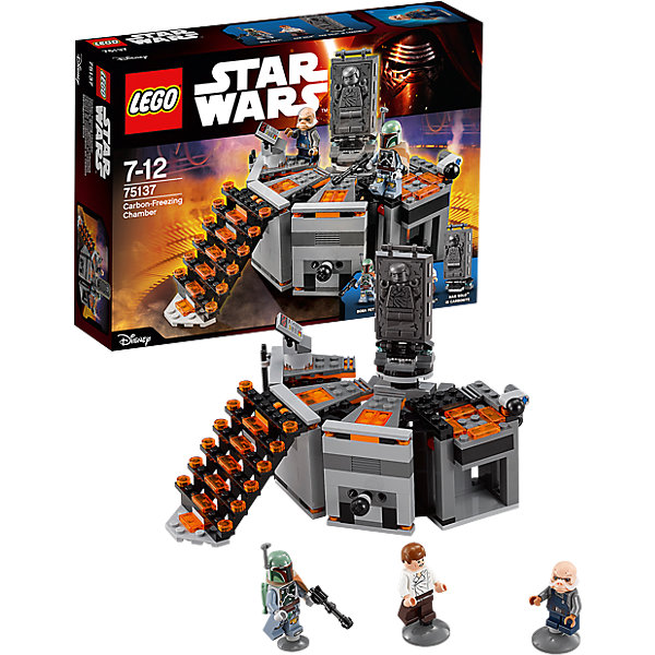 LEGO Star Wars 75137: Камера карбонитной заморозки LEGO Star Wars 75137: Камера карбонитной заморозкиКонструкторы Лего<br>LEGO Star Wars (ЛЕГО Звездные войны) 75137: Камера карбонитной заморозки станет прекрасным подарком для всех поклонников знаменитой киносаги. Хан Соло попался в руки охотника за головами Бобы Фетта, который давно разыскивал его по приказу Джаббы. Его доставили в камеру карбонитной заморозки и собираются заморозить в блок твердого карбонита! Помоги ему победить Бобу Фетта и бежать. Модель ЛЕГО очень похожа на свой прототип из пятого эпизода Звездных войн. Камера состоит из нескольких частей, которые можно сдвигать и раздвигать. На верхней площадке расположена панель управления, а посередине находится подвижный карбонитный блок с замороженным Ханом Соло. В комплект также входят 3 минифигурки: Боба Фетт, Хан Соло и угнот. <br> <br>Все конструкторы серии ЛЕГО Звездные войны созданы по мотивам знаменитой киносаги Звездные войны и воспроизводят самые популярные сюжеты и эпизоды фильма. В наборах представлены все основные средства вооружения и боевые единицы, задействованные в фильме.<br>Фантастические истребители, машины, роботы, оружие, фигурки персонажей выполнены очень реалистично, с высокой степенью детализации.<br><br>Дополнительная информация:<br><br>- Игра с конструктором LEGO (ЛЕГО) развивает мелкую моторику ребенка, фантазию и воображение, учит его усидчивости и внимательности.<br>- Количество деталей: 231.<br>- Количество минифигур: 3.<br>- Серия: LEGO Star Wars (ЛЕГО Звездные войны).<br>- Материал: пластик.<br>- Размер упаковки: 26 х 6 х 19 см.<br>- Вес: 0,35 кг.<br><br>Конструктор LEGO Star Wars (ЛЕГО Звездные войны) 75137: Камера карбонитной заморозки можно купить в нашем интернет-магазине.<br><br>Ширина мм: 264<br>Глубина мм: 195<br>Высота мм: 66<br>Вес г: 354<br>Возраст от месяцев: 84<br>Возраст до месяцев: 144<br>Пол: Мужской<br>Возраст: Детский<br>SKU: 4259066