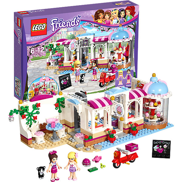 LEGO Friends 41119: Кондитерская LEGO Friends 41119: КондитерскаяПластмассовые конструкторы<br>Помоги официантке Наоми приготовить вкусные кексы для своих клиентов. Поворачивай витрину, чтобы выбрать самые лучшие товары, и посиди со Стефани во внутреннем дворике, чтобы попробовать кексы за чашкой чая. Погладь дружелюбного кота, прежде чем вернуться к работе. Прими телефонный заказ, а затем доставляй сладкие кексы на скутере Наоми по всему Хартлейк Сити!<br><br>LEGO Friends (ЛЕГО Подружки)- серия детских конструкторов ЛЕГО, созданных специально для девочек. Эта коллекция объединяет в себе принципы строительного конструктора ЛЕГО и игровые темы, яркие цвета и образы интересные для девочек.<br><br>Дополнительная информация:<br><br>- Конструкторы ЛЕГО развивают усидчивость, внимание, фантазию и мелкую моторику. <br>- 2 фигурки.<br>- В комплекте 2 фигурки, кондитерская, скутер, кошка, кофеварка, чайник, чашки, миксер, противень, подносы, кассовый аппарат, деньги, телефон, вывеска, мотоциклетный шлем, украшения для волос, цветы, фрукты и бесконечное множество пирожных.<br>- Количество деталей: 438.<br>- Серия LEGO Friends (ЛЕГО Подружки).<br>- Материал: пластик.<br>- Размер упаковки: 38х7х26 см.<br>- Размер кондитерской в собранном виде: 10х28х12 см.<br>- Вес: 0.71 кг.<br><br>LEGO Friends 41119: Кондитерская можно купить в нашем магазине.<br><br>Ширина мм: 380<br>Глубина мм: 263<br>Высота мм: 74<br>Вес г: 738<br>Возраст от месяцев: 72<br>Возраст до месяцев: 144<br>Пол: Женский<br>Возраст: Детский<br>SKU: 4259084