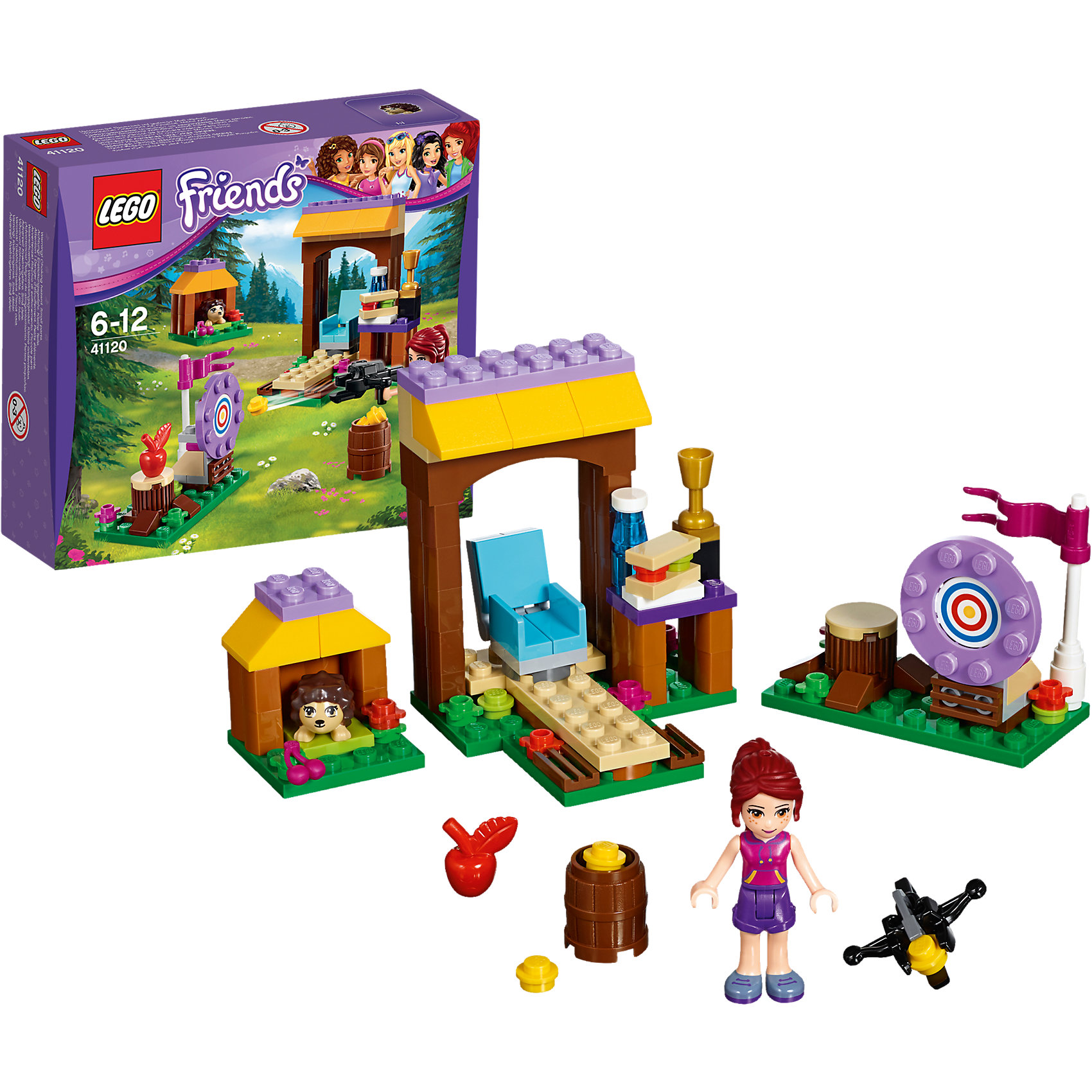 LEGO Friends 41120: Спортивный лагерь: стрельба из лука LEGO Friends 41120: Спортивный лагерь: стрельба из лукаМиа хочет получить приз за стрельбу из лука, поэтому выдвигайся на позицию, чтобы помочь ей отточить своё мастерство. Продолжай тренироваться, пока она не будет раз за разом попадать в цель! Перекуси бутербродом в шатре-столовой и насладись прогулкой по лесу — смотри, вот на тропинку выбежал маленький ёжик! Затем приготовь лук снова и целься в яблочко. Миа готова выиграть приз?<br><br>LEGO Friends (ЛЕГО Подружки)- серия детских конструкторов ЛЕГО, созданных специально для девочек. Эта коллекция объединяет в себе принципы строительного конструктора ЛЕГО и игровые темы, яркие цвета и образы интересные для девочек.<br><br>Дополнительная информация:<br><br>- Конструкторы ЛЕГО развивают усидчивость, внимание, фантазию и мелкую моторику. <br>- 1 фигурка.<br>- В комплекте 1 фигурка, ежик, уголок для стрельбы, столовая, золотой кубок, флаг, яблоко, вишня, сэндвич, бутылка воды, лук, бочка с патронами, мишень и цветы.<br>- Количество деталей: 114.<br>- Серия LEGO Friends (ЛЕГО Подружки).<br>- Материал: пластик.<br>- Размер упаковки: 16х4,5х14 см.<br>- Вес: 0.14 кг.<br><br>LEGO Friends 41120: Спортивный лагерь: стрельба из лука можно купить в нашем магазине.<br><br>Ширина мм: 160<br>Глубина мм: 139<br>Высота мм: 45<br>Вес г: 132<br>Возраст от месяцев: 72<br>Возраст до месяцев: 144<br>Пол: Женский<br>Возраст: Детский<br>SKU: 4259088