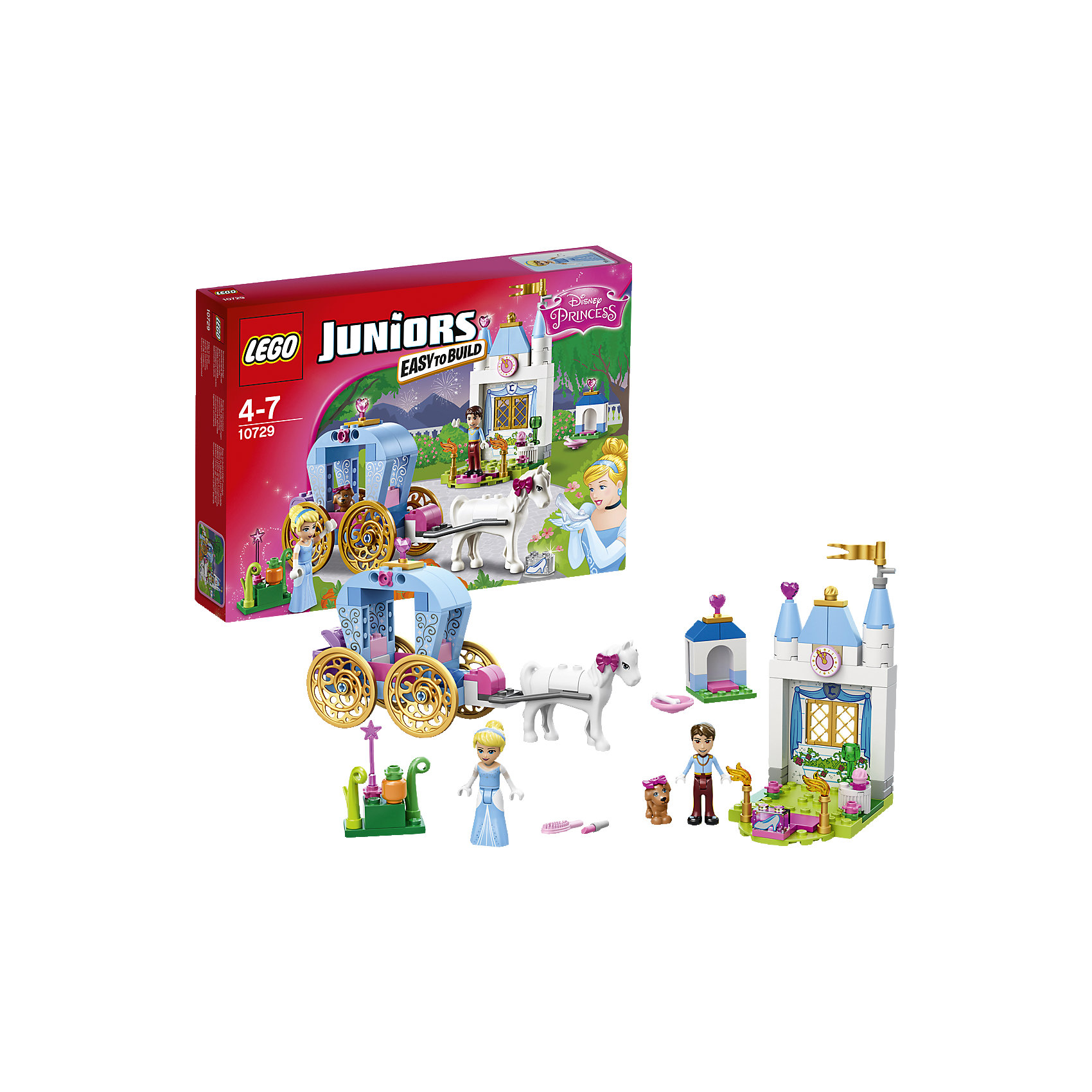 LEGO Juniors 10729: Карета Золушки LEGO Juniors 10729: Карета ЗолушкиПринцессы Дисней<br>Присоединись к Золушке в её захватывающей поездке в заколдованной карете! Встреть Прекрасного принца, поиграй с милым щенком Золушки и помоги ей подготовиться к балу. Потом поспеши домой, прежде чем магия исчезнет. Стань частью классической сказки с набором «LEGO Juniors: Принцессы Disney»!<br><br>LEGO Juniors (ЛЕГО Джуниорс) - серия конструкторов для детей от 4 до 7 лет. Размер кубиков и деталей соответствует обычным размерам, при этом наборы очень просты в сборке. Понятные инструкции позволяют детям быстро получить результат и приступить к игре. Конструкторы этой серии прекрасно детализированы, яркие, прочные, имеют множество различных сюжетов - идеально подходят для реалистичных и познавательных игр.<br><br>Дополнительная информация:<br><br>- Конструкторы ЛЕГО развивают усидчивость, внимание, фантазию и мелкую моторику. <br>- Комплектация: 2 минифигурки, карета, часть дворца, аксессуары, лошадка, щенок. <br>- В комплекте 2 фигурки: Золушка, Прекрасный принц.<br>- Количество деталей: 116 шт.<br>- Серия ЛЕГО Джуниорс (LEGO Juniors ).<br>- Материал: пластик.<br>- Размер упаковки: 26х19х4,6 см.<br>- Вес: 0,28 кг.<br><br>Конструктор LEGO Juniors 10729: Карета Золушки можно купить в нашем магазине.<br><br>Ширина мм: 264<br>Глубина мм: 190<br>Высота мм: 48<br>Вес г: 283<br>Возраст от месяцев: 48<br>Возраст до месяцев: 84<br>Пол: Женский<br>Возраст: Детский<br>SKU: 4259093