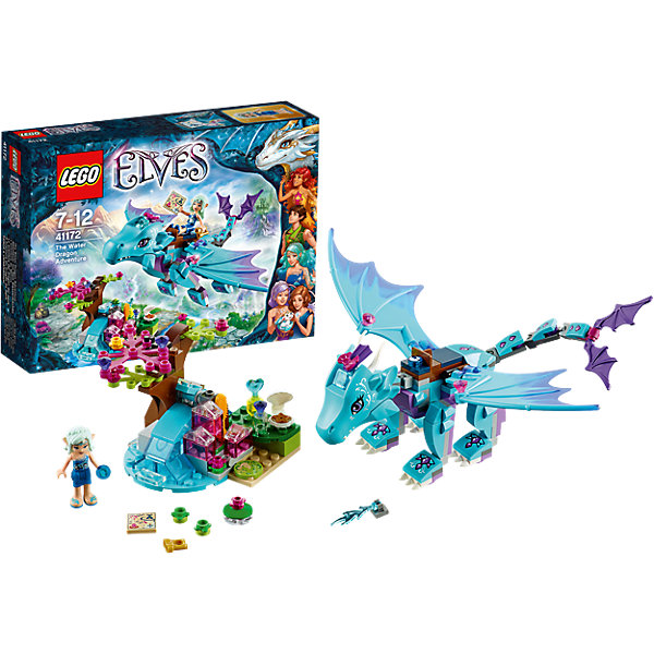 LEGO Elves 41172: Приключение дракона воды LEGO Elves 41172: Приключение дракона водыПластмассовые конструкторы<br>Конструктор LEGO Elves (ЛЕГО Эльфы) 41172: Приключение дракона воды поможет Вашей девочке перенестись в волшебный мир эльфов, познакомиться с его обитателями и пережить вместе с ними веселые приключения. Из входящих в комплект деталей Вы сможете собрать потрясающего фантастического дракона Мерину и отправиться на ней изучать окрестности Эльфендейла. Вместе с эльфом Наидой исследуйте волшебный водопад, накормите Мерину, используя магические силы воды и снова отправляйтесь в путь. У собранной фигурки дракона открывается пасть, ноги, крылья и хвост подвижные, что позволяет придавать ей различные позы.<br><br>Конструкторы серии LEGO Elves объединены общим сюжетом о приключениях девочки Эмили Джонс, попавшей в удивительный мир эльфов. Чтобы вернуться обратно домой ей нужно отыскать четыре волшебных ключа. Найти их ей помогут ее новые друзья - эльфы Азари (эльф огня), Наида (эльф воды), Эйра (эльф ветра) и Фарран (эльф Земли). Необычные яркие цвета, уникальные детали и минифигурки и красивые сказочные сюжеты делают эти конструкторы прекрасным подарком для всех девочек от 6 до 12 лет.<br><br>Дополнительная информация:<br><br>- Игра с конструктором LEGO (ЛЕГО) развивает мелкую моторику ребенка, фантазию и воображение, учит его усидчивости и внимательности.<br>- Количество деталей: 212.<br>- Количество минифигур: 1 (эльф Наида).<br>- Серия: LEGO Elves (ЛЕГО Эльфы).<br>- Материал: пластик.<br>- Размер упаковки: 26,2 х 6,1 х 19,1 см.<br>- Вес: 0,355 кг.<br><br>Конструктор LEGO Elves (ЛЕГО Эльфы) 41172: Приключение дракона воды можно купить в нашем интернет-магазине.<br><br>Ширина мм: 256<br>Глубина мм: 187<br>Высота мм: 67<br>Вес г: 310<br>Возраст от месяцев: 84<br>Возраст до месяцев: 144<br>Пол: Женский<br>Возраст: Детский<br>SKU: 4259096