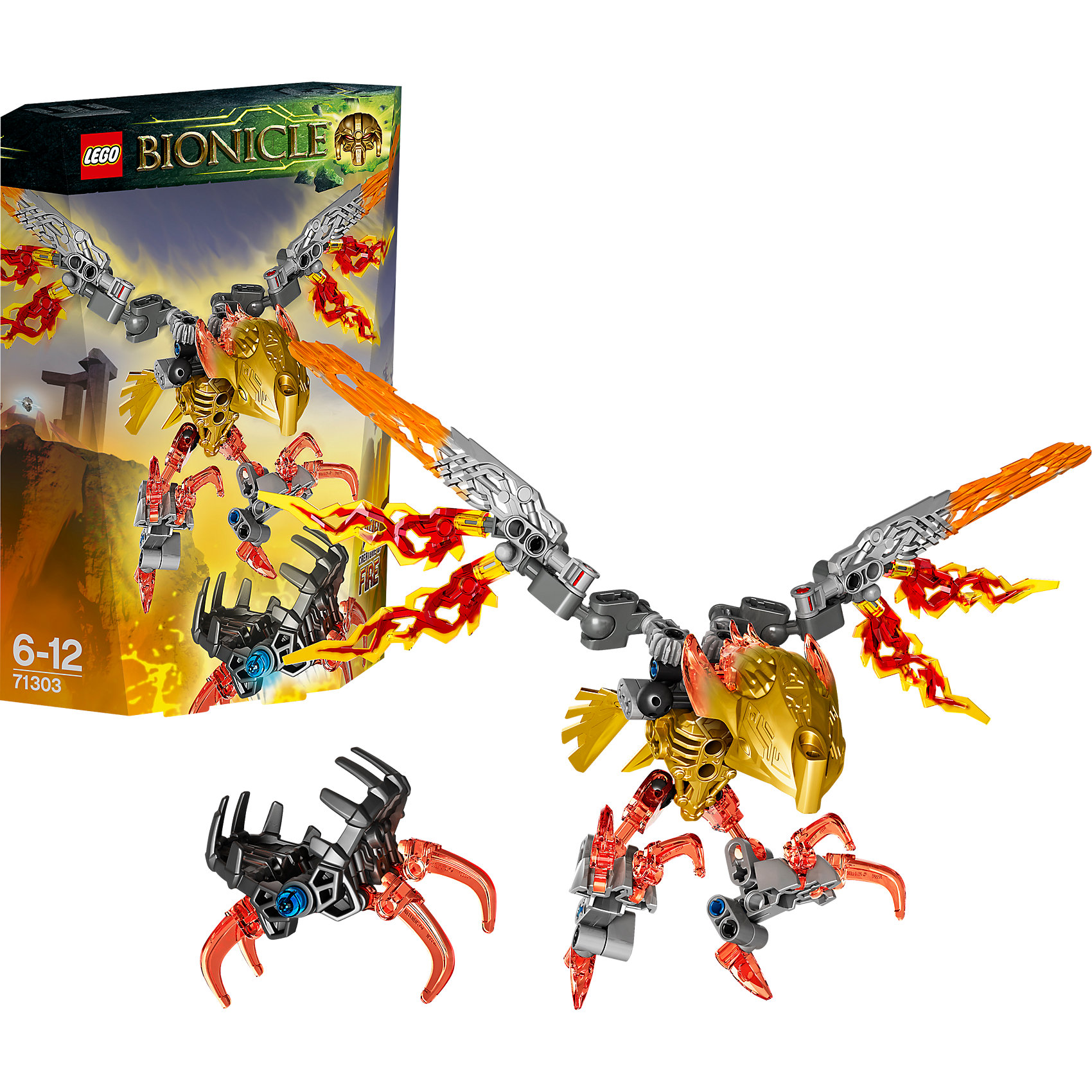 LEGO BIONICLE 71303: Икир, Тотемное животное Огня LEGO BIONICLE 71303: Икир, Тотемное животное ОгняНа острове Окото обстановка накаляется. Пикируй на мощных огненных кристальных крыльях, чтобы увернуться от капкана, выпущенного Умараком, охотником тьмы. Отрази своими смертоносными когтями яростную атаку. Сможет ли Тотемное животное спастись и приручат ли его героические Тоа, чтобы объединившись, стать непобедимыми?<br><br>LEGO Bionicle (Лего Биониклы) - это нереальный фантастический мир, со своими правилами, приключениями и традициями! Герои сражаются с мутантами Барраками, с многотысячной армией механических созданий Бороков, и самыми опасными и беспощадными убийцами Пираками. Отправляйся на встречу с приключениями и подвигами вместе с легендарными LEGO Bionicle!<br><br>Дополнительная информация:<br><br>- Конструкторы ЛЕГО развивают усидчивость, внимание, фантазию и мелкую моторику. <br>- Комплектация: Икир, Тотемное животное Огня. <br>- Количество деталей: 77.<br>- Серия LEGO Bionicle (Лего Биониклы).<br>- Материал: пластик.<br>- Размер упаковки: 19х5,2х14 см.<br>- Вес: 0.15 кг.<br><br>LEGO Bionicle 71303: Икир, Тотемное животное Огня можно купить в нашем магазине.<br><br>Ширина мм: 195<br>Глубина мм: 141<br>Высота мм: 54<br>Вес г: 143<br>Возраст от месяцев: 72<br>Возраст до месяцев: 144<br>Пол: Мужской<br>Возраст: Детский<br>SKU: 4259120