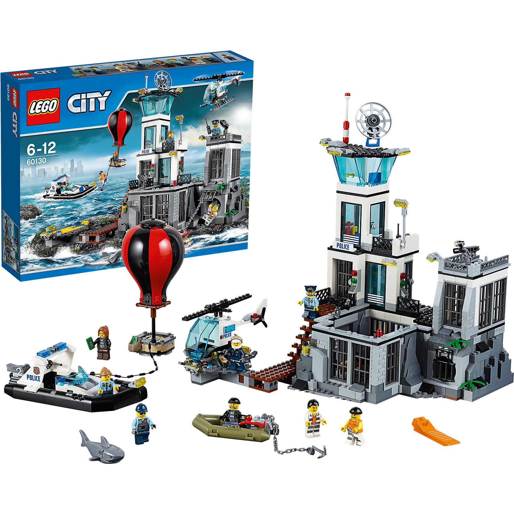 LEGO City 60130: Остров-тюрьма LEGO City 60130: Остров-тюрьмаПластмассовые конструкторы<br>Конструктор LEGO City (ЛЕГО Сити) 60130: Остров-тюрьма подарит Вашему ребенку новые веселые приключения и расширит игровые возможности. На острове-тюрьме пытаются совершить побег двое преступников. Вместе с отважными полицейскими следи за ними, чтобы выяснить их планы и не дать им сбежать. Беглецы уже пробираются по канализации к катеру, подготовленному для побега. Скорее запрыгивай в вертолёт и не дай им улететь на воздушном шаре. Они сделают всё, чтобы вырваться с Острова-тюрьмы! Из деталей набора Вы сможете построить<br>впечатляющее здание тюрьмы, полицейский вертолёт, полицейский катер, лодку и воздушный шар. Тюрьма оборудована несколькими функциональными помещениями и системой вентиляции, через которую могут сбежать преступники. На втором этаже размещается комната отдыха с большими панорамными окнами, самый верхний уровень представляет собой дозорную вышку, оснащенную системой прожекторов, спутниковой антенной и сигнальным огнём. Перед тюрьмой устроен небольшой деревянный пирс с площадкой для полицейского вертолета. В комплект также входят различные игровые аксессуары (полицейская рация, наручники, гантель, пачки денег и другие) и восемь минифигурок: четверо полицейских и четверо преступников.<br><br>Серия конструкторов LEGO City позволяет почувствовать себя инженером и архитектором, строителем или мэром города. Вы можете создавать свой город мечты, развивать городскую инфраструктуру, строить дороги и здания, управлять городским хозяйством и следить за порядком. В игровых наборах с разнообразными сюжетами много интересных персонажей, оригинальных объектов и городской техники. Это уникальная возможность для ребенка развивать фантазию и логическое мышление, узнавать и осваивать разные профессии.<br><br>Дополнительная информация:<br><br>- Игра с конструктором LEGO (ЛЕГО) развивает мелкую моторику ребенка, фантазию и воображение, учит его усидчивости и внимательности.<br>- Количество деталей: 754.<br>- Количество минифигур: 8.<br>- Серия: LEGO City (ЛЕГО Сити).<br>- Материал: пластик.<br>- Размер полицейской лодки: 6 х 18 х 7 см.<br>- Размер вертолета: 7 х 15 х 4 см.<br>- Размер упаковки: 47,5 х 9 х 37,5 см.<br>- Вес: 1,88 кг.<br><br>Конструктор LEGO City (ЛЕГО Сити) 60130: Остров-тюрьма можно купить в нашем интернет-магазине.<br><br>Ширина мм: 480<br>Глубина мм: 372<br>Высота мм: 102<br>Вес г: 1894<br>Возраст от месяцев: 72<br>Возраст до месяцев: 144<br>Пол: Мужской<br>Возраст: Детский<br>SKU: 4259148