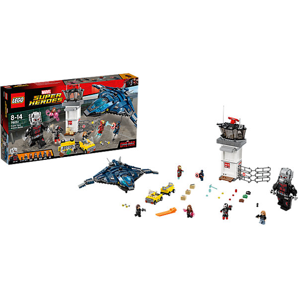 LEGO Super Heroes 76051: Сражение в аэропорту LEGO Super Heroes 76051: Сражение в аэропортуПластмассовые конструкторы<br>Объедини силы с Капитаном Америка, Алой ведьмой, Человеком-муравьем и Агентом 13 для того, чтобы помочь Зимнему солдату ускользнуть на потрясающем квинджете. Проникни в диспетчерскую башню через крошечное отверстие с помощью Человека-муравья и взорви коробки перед башней. Нажми на рычаг в офисе на втором этаже и взорви стены. Подними чемоданы в воздух, взорвав багажную тележку, а потом преврати Человека-муравья в Великана и сразись с Железным человеком! Сбрось крылья квинджета, поднимись в воздух и начни огонь из пушек. Скинь Капитану Америка веревку и лети прочь!<br><br>LEGO Super Heroes (ЛЕГО Супер Герои) - серия конструкторов созданная специально по мотивам всеми известных комиксов. Спасай мир и борись со злом вместе с любимыми супергероями! Наборы серии можно комбинировать между собой, давая безграничные просторы для фантазии и придумывая свои новые истории. <br><br>Дополнительная информация:<br><br>- Конструкторы ЛЕГО развивают усидчивость, внимание, фантазию и мелкую моторику. <br>- 6 минифигурок комплекте: Капитан Америка, Алая Ведьма, Человек-муравей, Агент 13, Зимний солдат, Железный человек. <br>- В комплекте 6 минифигурок, Великан, квинджет, диспетчерская башня, аксессуары. <br>- Количество деталей: 807.<br>- Серия ЛЕГО Супер Герои (LEGO Super Heroes).<br>- Материал: пластик.<br>- Размер упаковки: 54х7,8х28 см.<br>- Вес: 1.15 кг.<br><br>Конструктор LEGO Super Heroes 76051: Сражение в аэропорту можно купить в нашем магазине.<br><br>Ширина мм: 540<br>Глубина мм: 281<br>Высота мм: 83<br>Вес г: 1167<br>Возраст от месяцев: 84<br>Возраст до месяцев: 168<br>Пол: Мужской<br>Возраст: Детский<br>SKU: 4259161