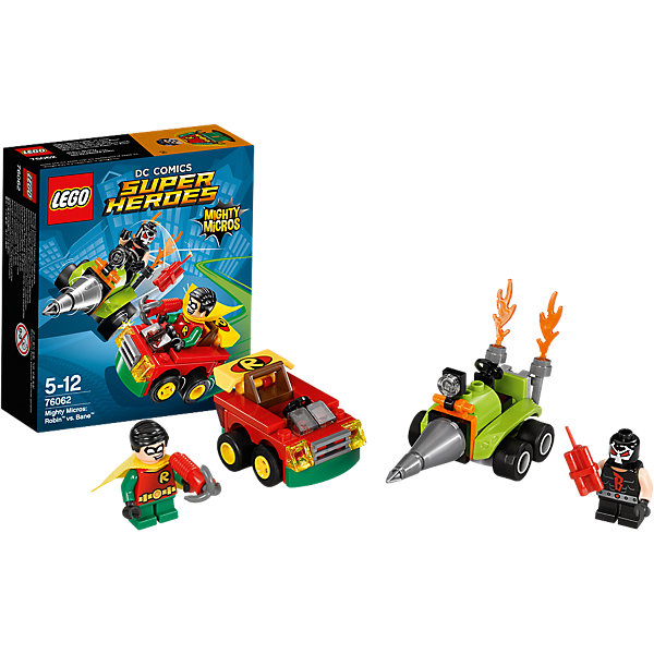 LEGO Super Heroes 76062: Робин против Бэйна LEGO Super Heroes 76062: Робин против БэйнаБэтмен<br>Бэйн пробурил дыру в земле и швыряет динамит в машину Робина. Подъезжай на высокой скорости прямиком к буровой установке Бэйна и направляй ружье Робина на злодея!<br><br>LEGO Super Heroes (ЛЕГО Супер Герои) - серия конструкторов созданная специально по мотивам всеми известных комиксов. Спасай мир и борись со злом вместе с любимыми супергероями! Наборы серии можно комбинировать между собой, давая безграничные просторы для фантазии и придумывая свои новые истории. <br><br>Дополнительная информация:<br><br>- Конструкторы ЛЕГО развивают усидчивость, внимание, фантазию и мелкую моторику. <br>- 2 минифигурки в комплекте: Робин, Бэйн.<br>- В комплекте 2 минифигурки, аксессуары, машина, буровая установка. <br>- Количество деталей: 78.<br>- Серия ЛЕГО Супер Герои (LEGO Super Heroes).<br>- Материал: пластик.<br>- Размер упаковки: 14х4,6х12 см.<br>- Вес: 0.08 кг.<br><br>Конструктор LEGO Super Heroes 76062: Робин против Бэйна можно купить в нашем магазине.<br><br>Ширина мм: 144<br>Глубина мм: 121<br>Высота мм: 48<br>Вес г: 89<br>Возраст от месяцев: 60<br>Возраст до месяцев: 144<br>Пол: Мужской<br>Возраст: Детский<br>SKU: 4259164