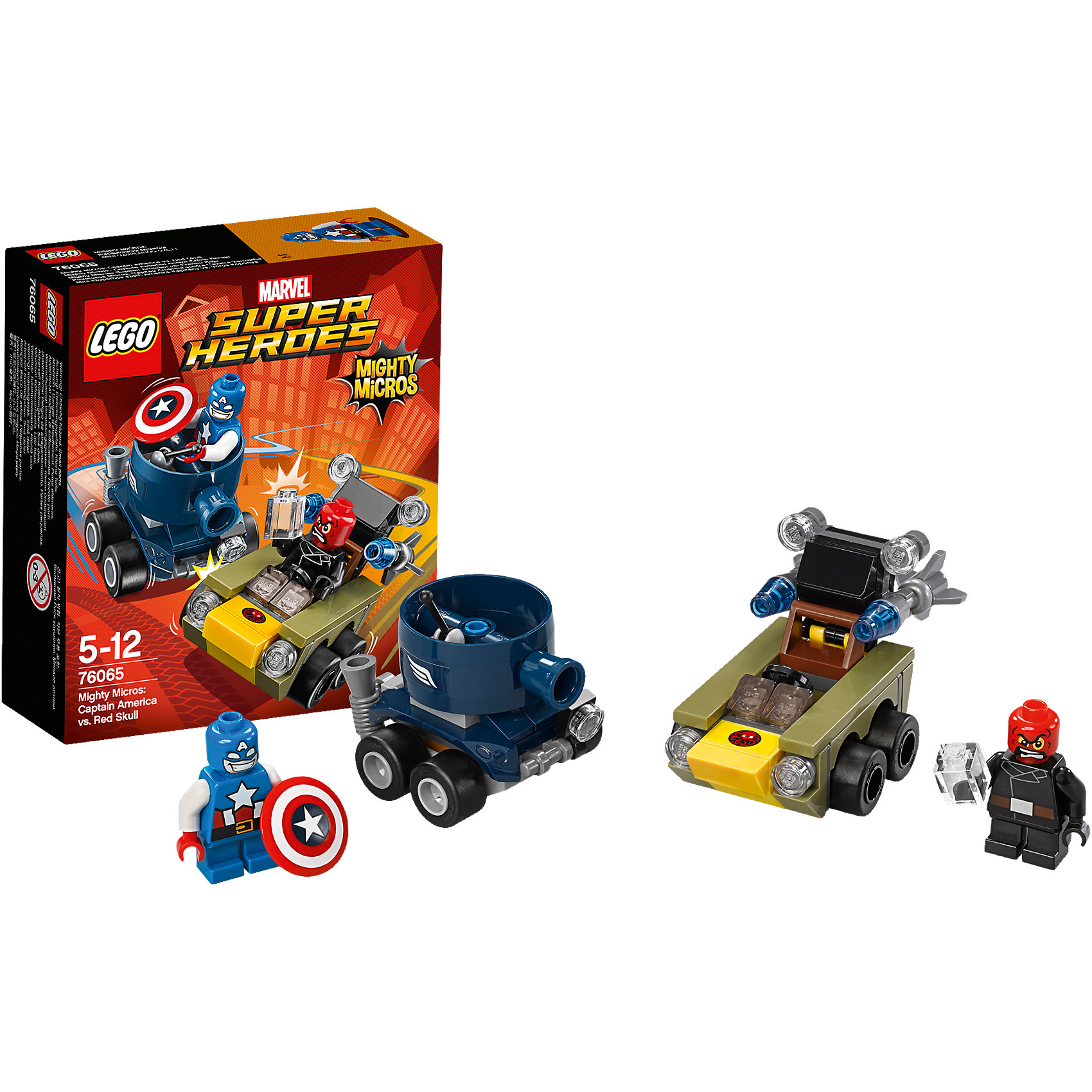 LEGO Super Heroes 76065: Капитан Америка против Красного Черепа LEGO Super Heroes 76065: Капитан Америка против Красного ЧерепаПластмассовые конструкторы<br>Направь танк Капитана Америка навстречу крутой машине Красного Черепа. Отрази ракеты Красного Черепа при помощи щита Капитана Америка. Кто победит в этой потрясающей схватке?<br><br>LEGO Super Heroes (ЛЕГО Супер Герои) - серия конструкторов созданная специально по мотивам всеми известных комиксов. Спасай мир и борись со злом вместе с любимыми супергероями! Наборы серии можно комбинировать между собой, давая безграничные просторы для фантазии и придумывая свои новые истории. <br><br>Дополнительная информация:<br><br>- Конструкторы ЛЕГО развивают усидчивость, внимание, фантазию и мелкую моторику. <br>- 2 минифигурки в комплекте: Капитан Америка, Красный Череп.<br>- В комплекте 2 минифигурки, танк, машина. <br>- Колеса машины вращаются.<br>- Количество деталей: 95.<br>- Серия ЛЕГО Супер Герои (LEGO Super Heroes).<br>- Материал: пластик.<br>- Размер упаковки: 14х4,6х12 см.<br>- Вес: 0.09 кг.<br><br>Конструктор LEGO Super Heroes 76065: Капитан Америка против Красного Черепа можно купить в нашем магазине.<br><br>Ширина мм: 143<br>Глубина мм: 121<br>Высота мм: 50<br>Вес г: 91<br>Возраст от месяцев: 60<br>Возраст до месяцев: 144<br>Пол: Мужской<br>Возраст: Детский<br>SKU: 4259167