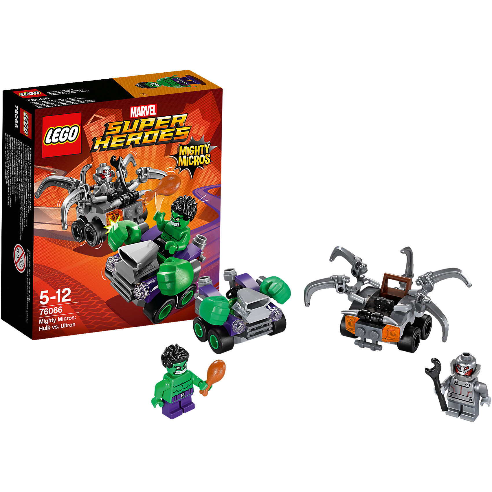 LEGO Super Heroes 76066: Халк против Альтрона LEGO Super Heroes 76066: Халк против АльтронаУстремись на схватку с Альтроном в крутой зелёной машине Халка с огромными кулаками. Отремонтируй автомобиль Альтрона с помощью гаечного ключа — пусть щупальца движутся вверх и вниз. А потом передохни вместе с Халком и пообедай куриными ножками. Кто победит? Всё зависит от тебя!<br><br>LEGO Super Heroes (ЛЕГО Супер Герои) - серия конструкторов созданная специально по мотивам всеми известных комиксов. Спасай мир и борись со злом вместе с любимыми супергероями! Наборы серии можно комбинировать между собой, давая безграничные просторы для фантазии и придумывая свои новые истории. <br><br>Дополнительная информация:<br><br>- Конструкторы ЛЕГО развивают усидчивость, внимание, фантазию и мелкую моторику. <br>- 2 минифигурки в комплекте: Халк, Альтрон.<br>- В комплекте 2 минифигурки, машина Халка, машина Альтрона.<br>- Колеса машин вращаются.<br>- Количество деталей: 80.<br>- Серия ЛЕГО Супер Герои (LEGO Super Heroes).<br>- Материал: пластик.<br>- Размер упаковки: 14х4,6х12 см.<br>- Вес: 0.09 кг.<br><br>Конструктор LEGO Super Heroes 76066: Халк против Альтрона можно купить в нашем магазине.<br><br>Ширина мм: 144<br>Глубина мм: 121<br>Высота мм: 48<br>Вес г: 85<br>Возраст от месяцев: 60<br>Возраст до месяцев: 144<br>Пол: Мужской<br>Возраст: Детский<br>SKU: 4259168