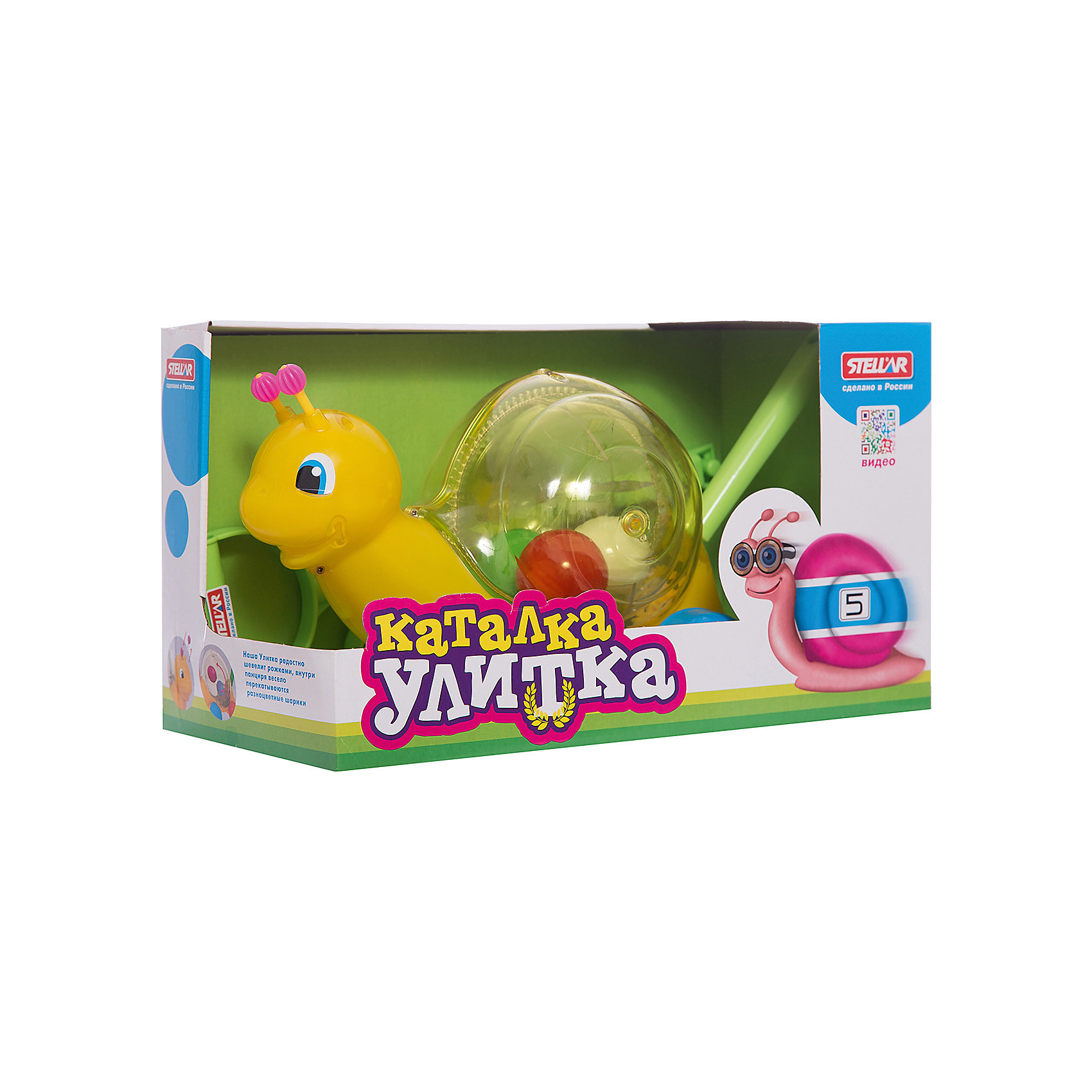 Каталка Улитка, Стеллар Каталка Улитка, СтелларИгрушки-каталки<br>Каталка Улитка, Стеллар – это яркая увлекательная игрушка для малышей, которые только учатся ходить.<br>Каталка Улитка, Стеллар порадует малыша своим веселым видом и шариками внутри игрушки, которые будут весело греметь при передвижении. Каталка имеет длинную ручку, которую малышу будет удобно держать. Игрушка развивает общую моторику тела, концентрацию внимание и мышление, стимулирует малышей к активным движениям и развитию, а также развивает умение управлять своим телом.<br><br>Дополнительная информация:<br><br>- Материал: полипропилен, люран<br>- Упаковка: сетка<br>- Размер упаковки: 37 х 19 х 23 см.<br>- Вес: 970 гр.<br><br>Каталку Улитка, Стеллар можно купить в нашем интернет-магазине.<br><br>Ширина мм: 370<br>Глубина мм: 190<br>Высота мм: 230<br>Вес г: 970<br>Возраст от месяцев: 12<br>Возраст до месяцев: 36<br>Пол: Унисекс<br>Возраст: Детский<br>SKU: 4278948