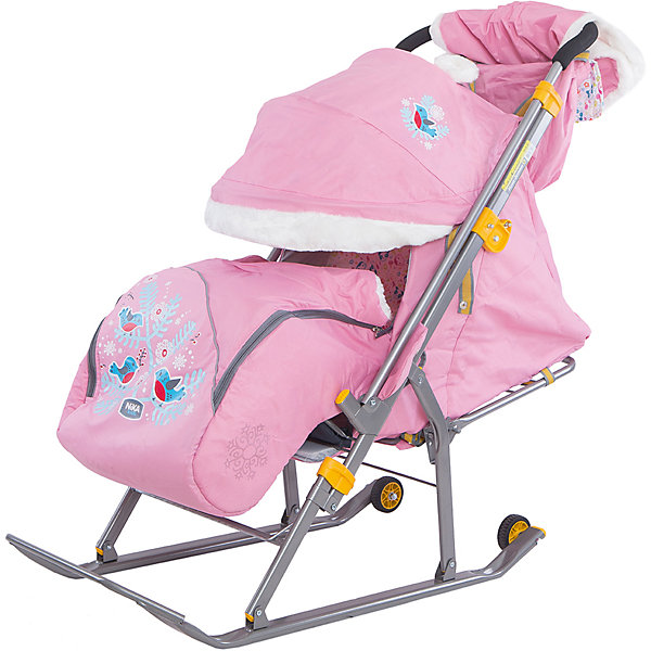Санки-коляска Ника детям 6, Снегири на ветке, розовый
