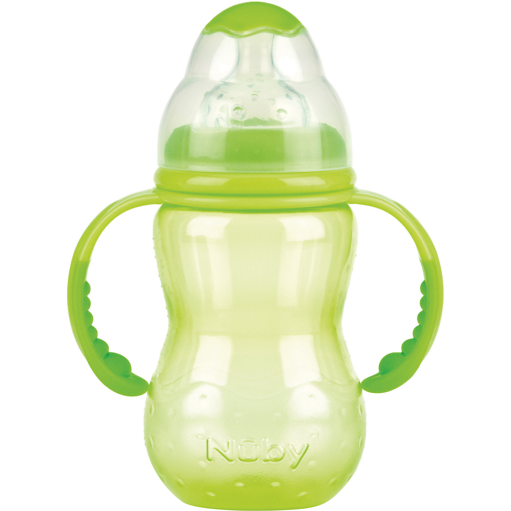 Бутылочка с широким горлом, Nuby, 300 мл., зеленый Бутылочка с широким горлом, Nuby, 300 мл., зеленыйБутылочки с широким горлом нетрудно наполнять и очищать. Форма такой бутылочки больше соответствует естественной форме материнской груди. Съемные ручки позволяют малышу самостоятельно держать бутылочку, если он хочет.<br>Специальная конструкция соски предотвращает вытекание жидкости. Соска помогает малышу привести скорость питья в соответствие с его индивидуальными потребностями. Чем активнее он пьет, тем больше жидкости поступает из бутылочки – совсем как при сосании материнской груди. Пупырышки соски мягко массируют десны малыша. <br>Материал: полипропилен, не содержит бисфенол A. <br>Соска: многоцелевая соска для бутылочки с широким горлом, силиконовая<br>Бутылочку с широким горлом 300 мл., Nuby можно купить в нашем интернет-магазине.<br><br>Ширина мм: 75<br>Глубина мм: 125<br>Высота мм: 270<br>Вес г: 130<br>Цвет: зеленый<br>Возраст от месяцев: 9<br>Возраст до месяцев: 48<br>Пол: Унисекс<br>Возраст: Детский<br>SKU: 4318198