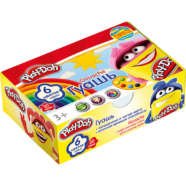 Гуашевые краски Play Doh, 6 цветов по 20 мл Гуашевые краски Play Doh, 6 цветов по 20 млPlay-Doh<br>Гуашь, упакованная в яркую коробочку - прекрасный вариант для детского творчества в школе, детском саду или дома. Позвольте вашему ребенку воплощать свои фантазии на бумаге, развивать воображение и образное мышление. <br><br>Дополнительная информация:<br><br>- Материал: краски, пластик, картон. <br>- Размер упаковки: 8х4х14 см.<br>- Количество цветов: 6 <br>- Объем баночки с краской: 20 мл.<br><br>Гуашевые краски Play Doh (Плей До), 6 цветов по 20 мл, можно купить в нашем магазине.<br><br>Ширина мм: 80<br>Глубина мм: 120<br>Высота мм: 38<br>Вес г: 139<br>Возраст от месяцев: 48<br>Возраст до месяцев: 84<br>Пол: Унисекс<br>Возраст: Детский<br>SKU: 4319948