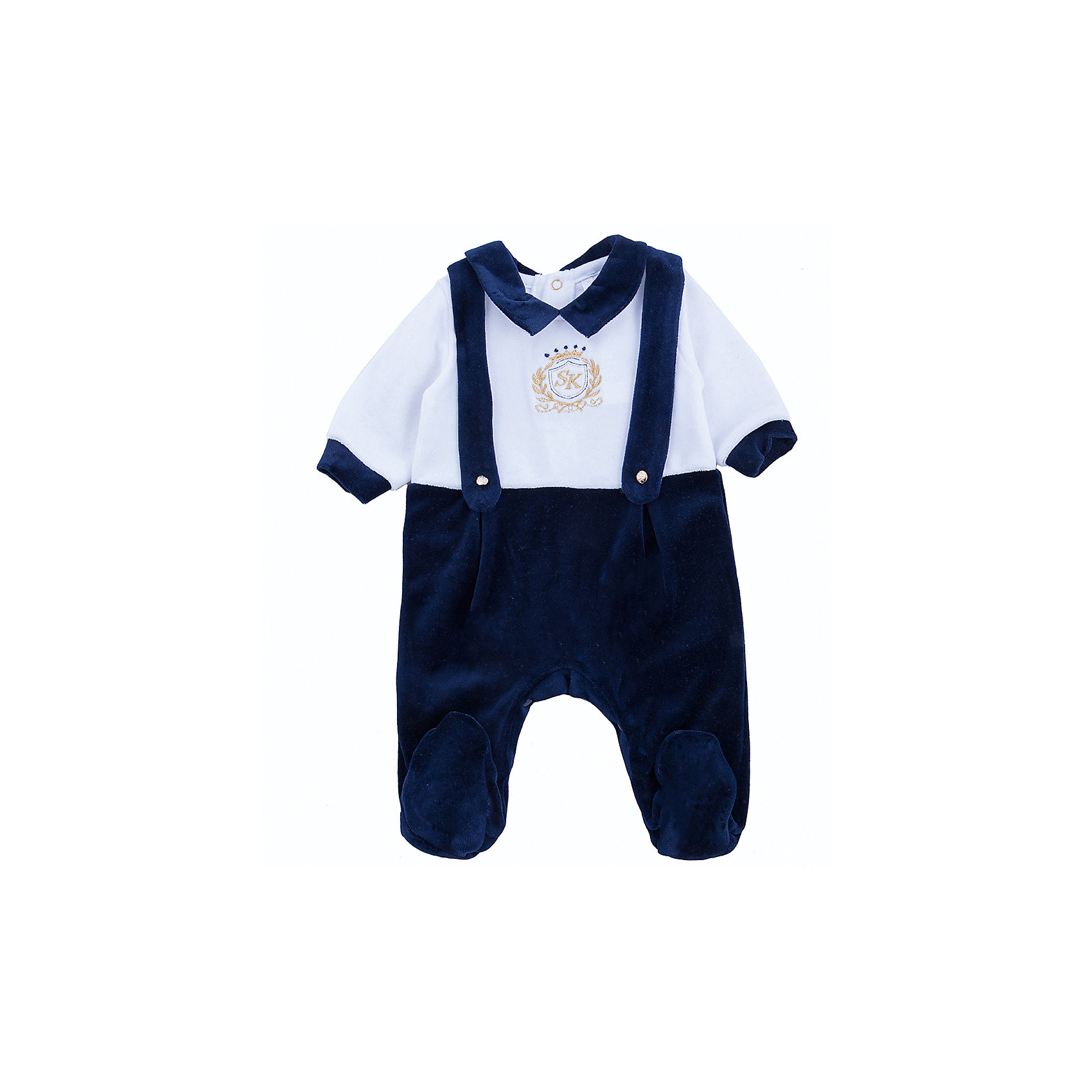 Комбинезон для мальчика Soni Kids Комбинезон для мальчика Soni KidsКомбинезоны<br>Комбинезон для мальчика от популярной марки Soni Kids<br><br>Модный и удобный комбинезон относится к линейке Эстет. Модели из неё отличаются элегантным дизайном и эффектной отделкой.<br><br>Особенности модели:<br><br>- цвет - темно-синий, белый;<br>- материал с ворсом (велюр);<br>- имитация подтяжек;<br>- отложной воротник;<br>- золотистая вышивка;<br>- рукава длинные;<br>- застежки-кнопки сзади и внизу.<br><br>Дополнительная информация:<br><br>Состав: 80% хлопок, 20% полиэстер (велюр)<br><br>Габариты:<br><br>длина - 50 см;<br>длина рукава - 20.<br><br>*соответствует размеру 62<br><br><br>Комбинезон для мальчика от популярной марки Soni Kids (Сони Кидс) можно купить в нашем магазине.<br><br>Ширина мм: 157<br>Глубина мм: 13<br>Высота мм: 119<br>Вес г: 200<br>Цвет: синий<br>Возраст от месяцев: 3<br>Возраст до месяцев: 6<br>Пол: Мужской<br>Возраст: Детский<br>Размер: 68,62,74<br>SKU: 4323408