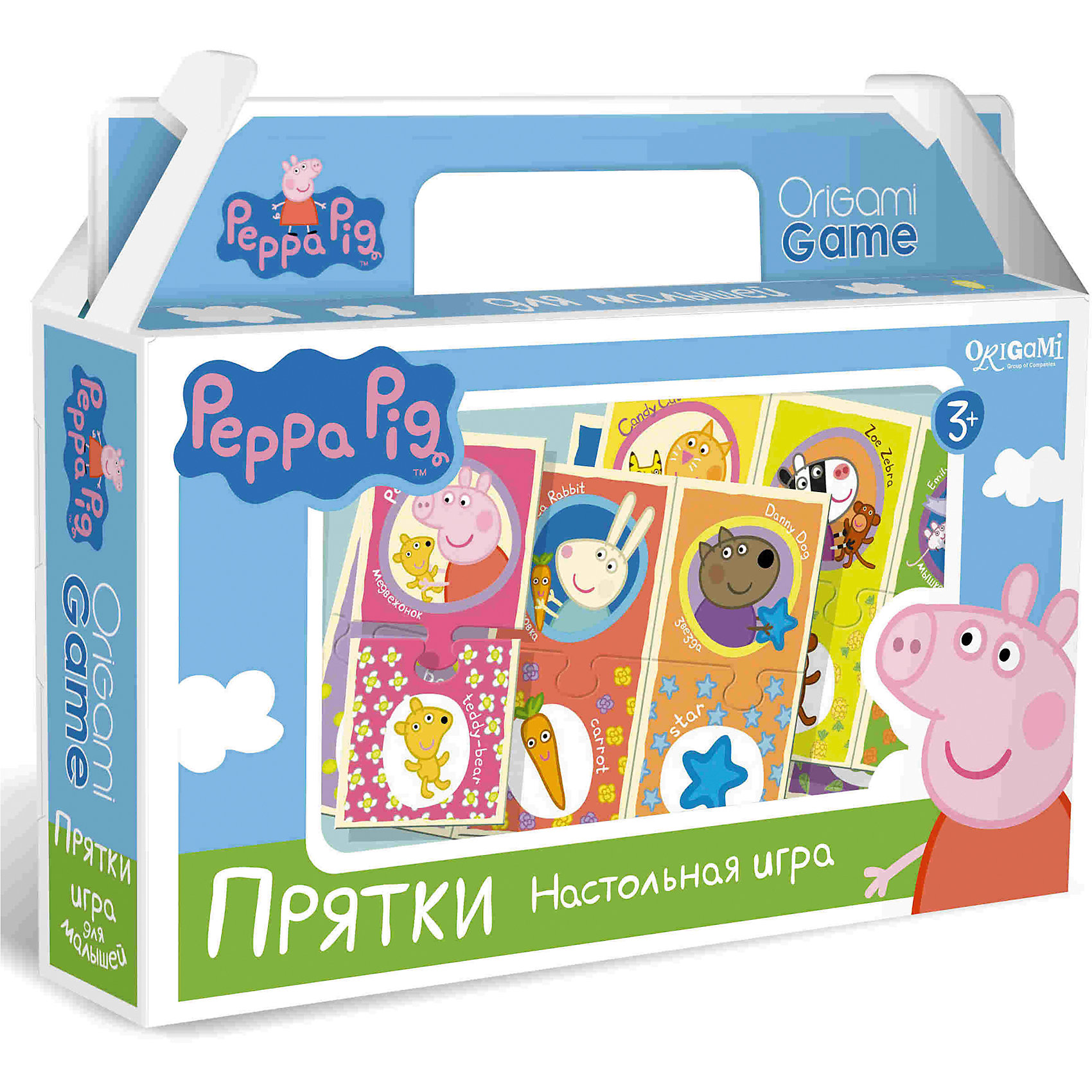 Развивающая игра Прятки , Свинка Пеппа Развивающая игра Прятки , Свинка ПеппаРазвивающие игры<br>Развивающая игра Прятки , Свинка Пеппа – это интересная настольная игра, которая обязательно увлечет вашего малыша.<br>Прятки - это игра, способствующая развитию памяти и внимательности. Ребенку нужно найти совпадения картинок по цвету и рисунку, а пазловые замки не дадут совершить ошибку: неподходящие друг к другу элементы не состыкуются. Озвучивайте действия ребенка, так ему будет легче запомнить названия предметов, цветов и героев мультсериала «Свинка Пеппа».<br><br>Дополнительная информация:<br><br>- В наборе: 24 карточки с пазловыми замками<br>- Материал: картон<br>- Размер коробки: 22x20x5 мм.<br>- Вес: 175 гр.<br><br>Развивающую игру Прятки, Свинка Пеппа можно купить в нашем интернет-магазине.<br><br>Ширина мм: 220<br>Глубина мм: 200<br>Высота мм: 50<br>Вес г: 175<br>Возраст от месяцев: 36<br>Возраст до месяцев: 96<br>Пол: Унисекс<br>Возраст: Детский<br>SKU: 4335015